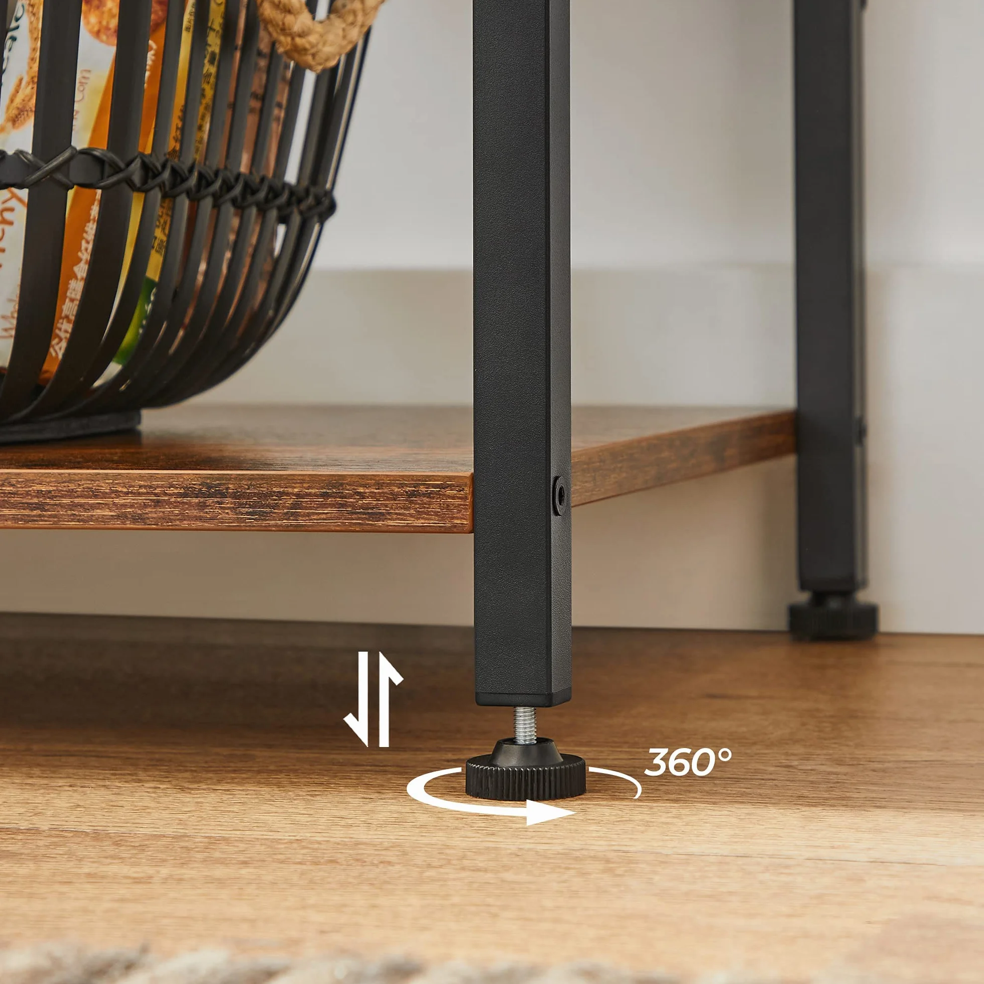 VASAGLE Organisateur de Cuisine, étagère à 3 Niveaux, 6 Crochets en S, pour Micro-Ondes, Grille-Pain, Pots à épices, casseroles, casseroles, industriels, Marron Rustique et Noir KKS023B01