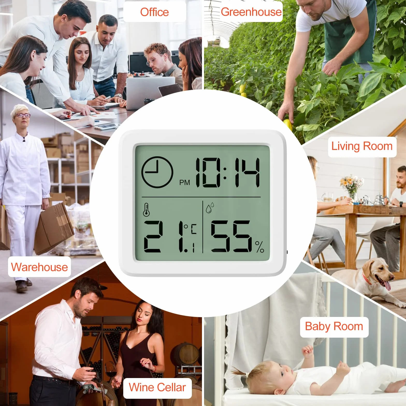 Professionnel Thermomètre Intérieur Numérique Hygromètre Portable Grand Écran avec Horloge Blanc Précis