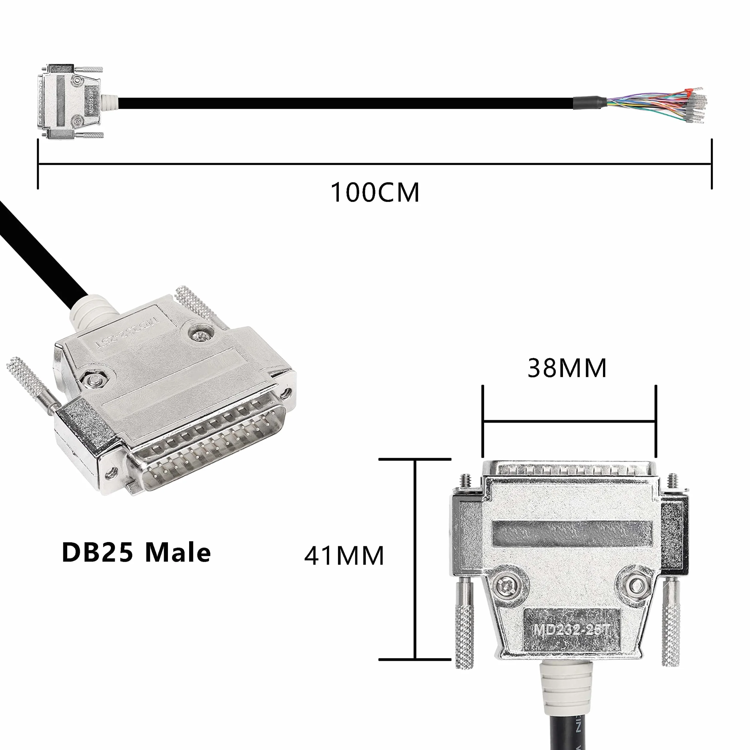 XMSJSIY DB25 adapter złącza RS232 25-pinowy kabel przedłużający szeregowy bezlutowy 25-pinowy kabel zastępczy z gołym przewodem - 1M (DB25 męski)