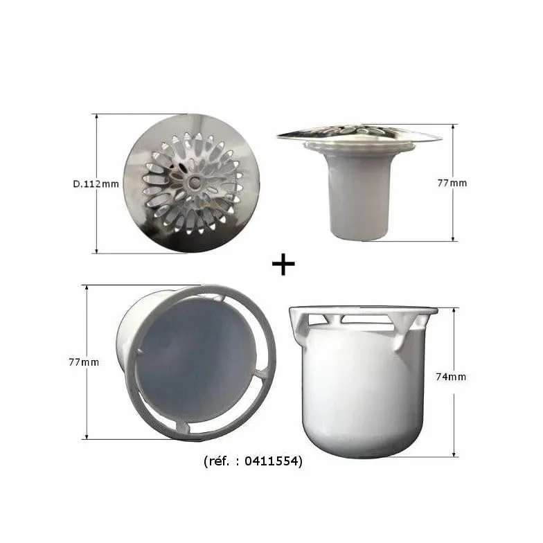 Ensemble siphon capot grille tasse bonde douche diamètre 90