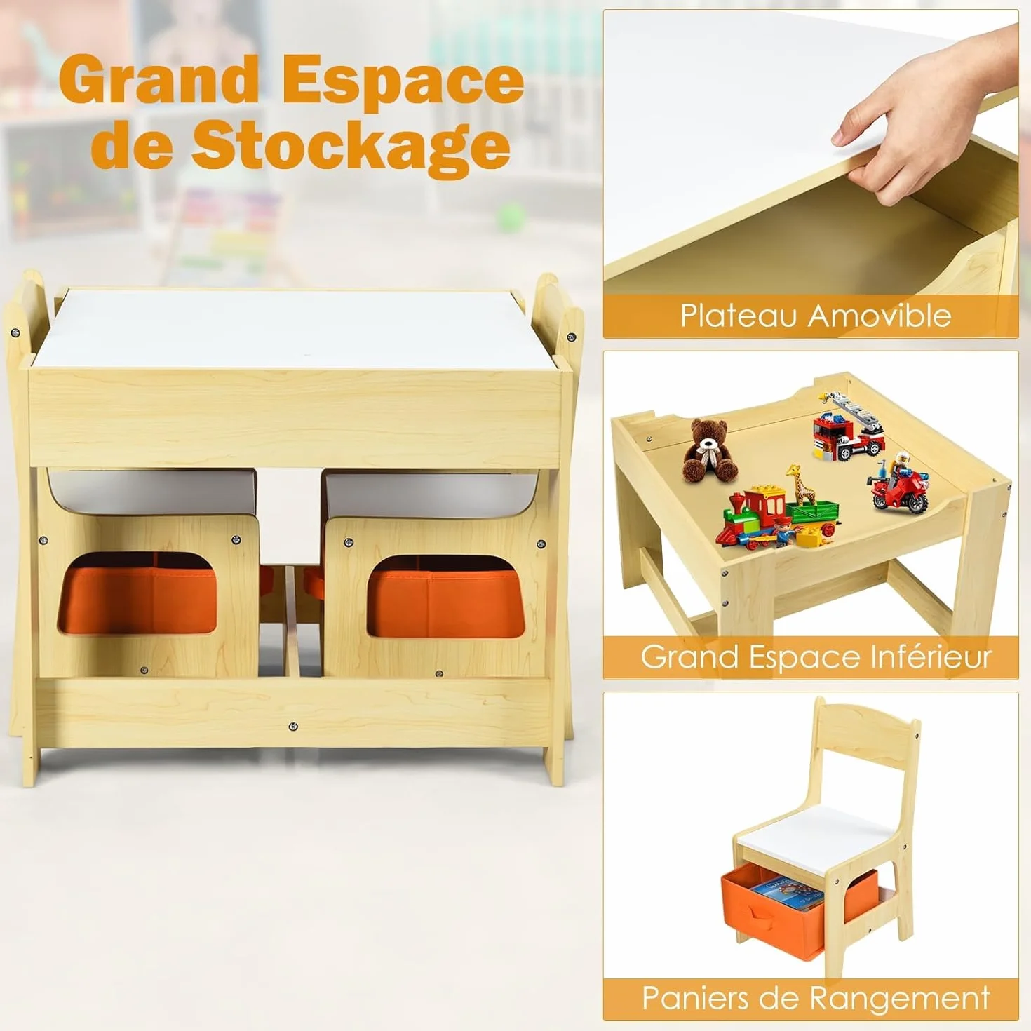GOPLUS Table Enfant avec 2 Chaises 3-en-1 Petite Table de Dessin Réversible Double Face Tableau Noir Bureau Enfant Polyvalente