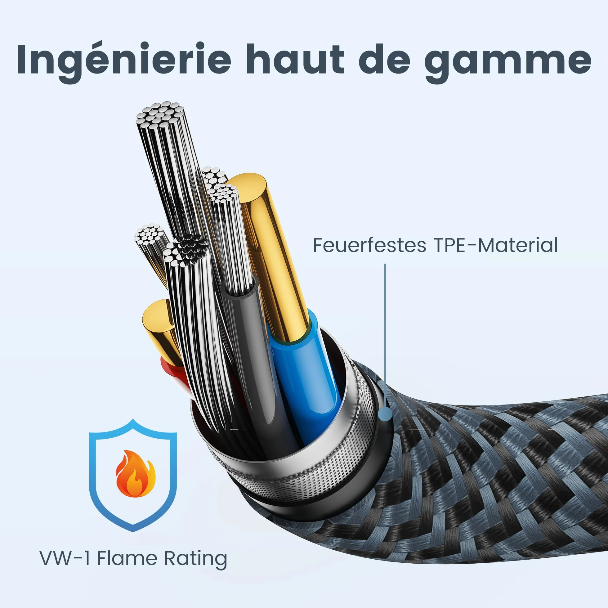 RAMPOW Cable USB C Charge Rapide 3A USB3.0 QC3.0 Nylon Tressé Compatible iPhone 17 Pro Max Air 16/15 Samsung S22 S21 S20 S10 Xiaomi Sony Gris Sidéral 1M