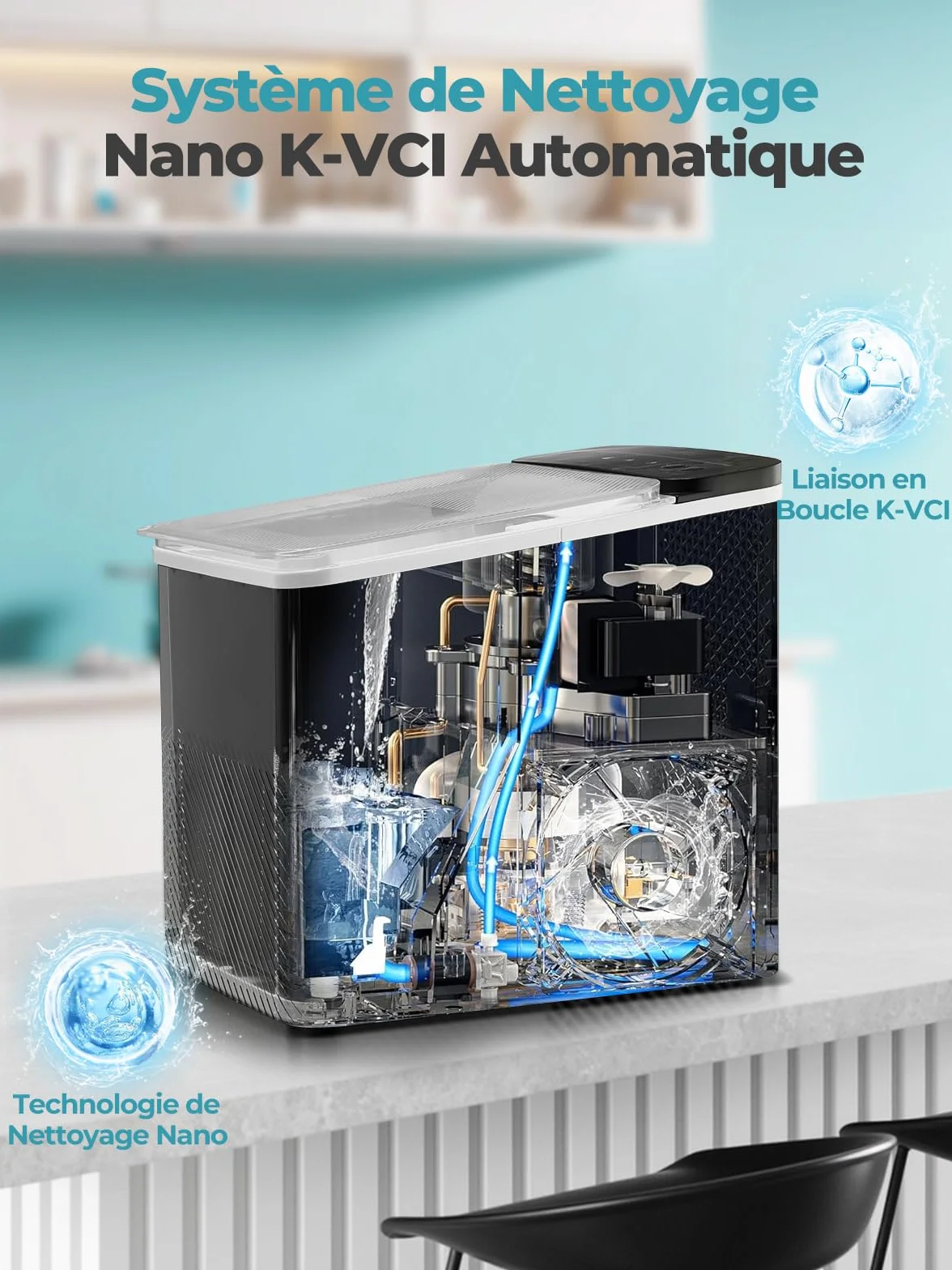 FOHERE Machine à Glaçons Portable 14kg/24h Autonettoyante Silencieuse Noir