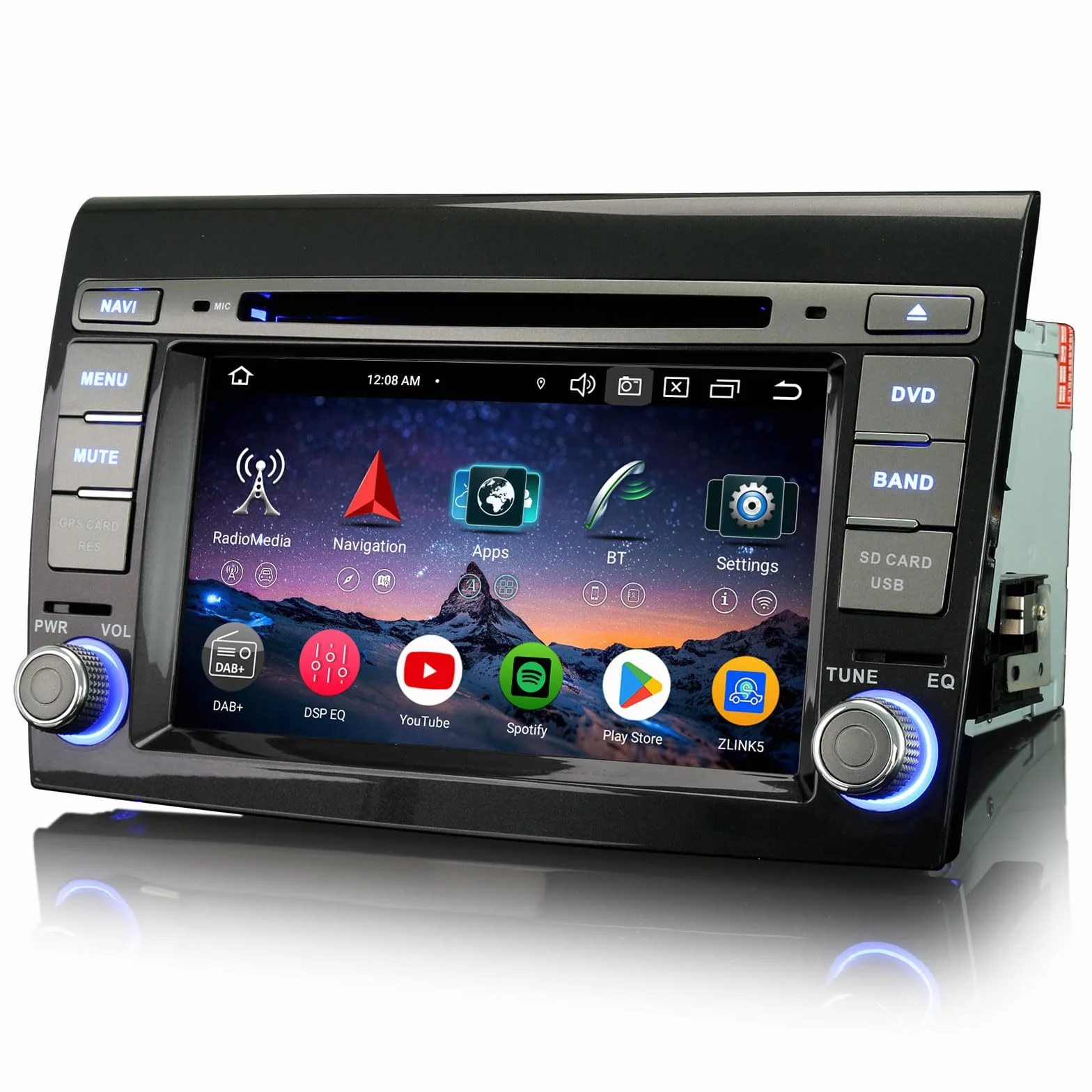 Erisin radio samochodowe 7 cali 8-rdzeniowe 4GB+64GB z systemem Android 14, Bluetooth, nawigacja GPS dla FIAT Bravo 2007-2014, bezprzewodowe CarPlay, Android Auto, WiFi, DSP, DAB+, USB, FM, RDS