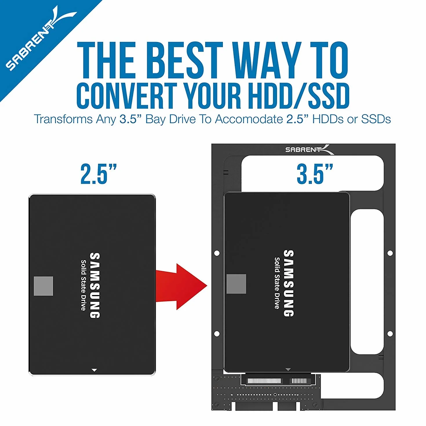 SABRENT Wewnętrzny adapter dysku twardego 6.3 cm do 8.9 cm, rama montażowa konwertera, 7 | 9,5 | 12,5 | 15 mm SSD i adapter SATA, wspornik montażowy SSD kompatybilny z komputerami stacjonarnymi i