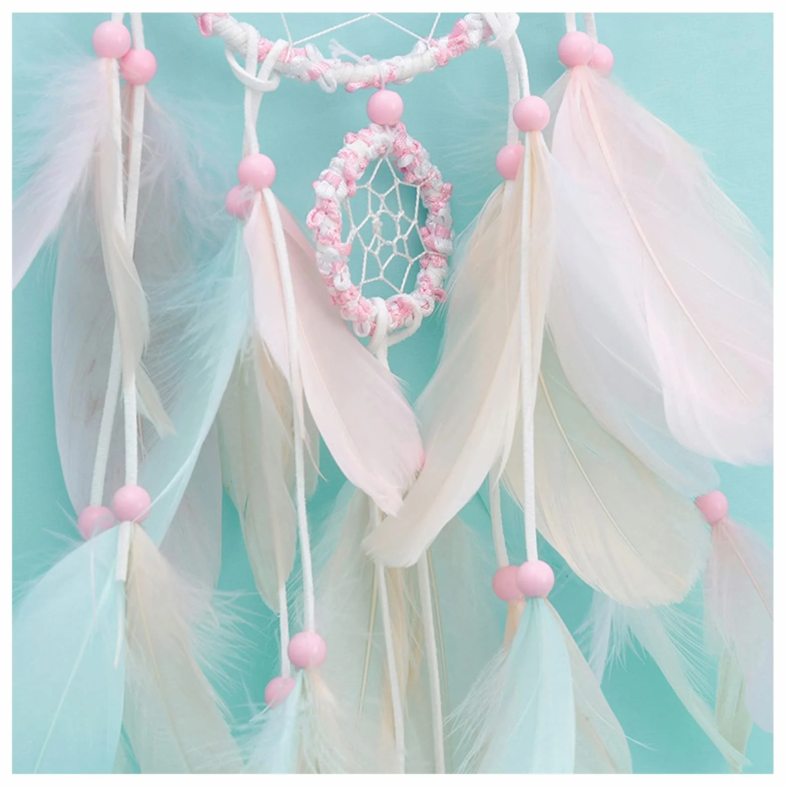 Boho Attrape-Rêves avec Plumes, Dream Catcher 3D Décoration Murale Rose