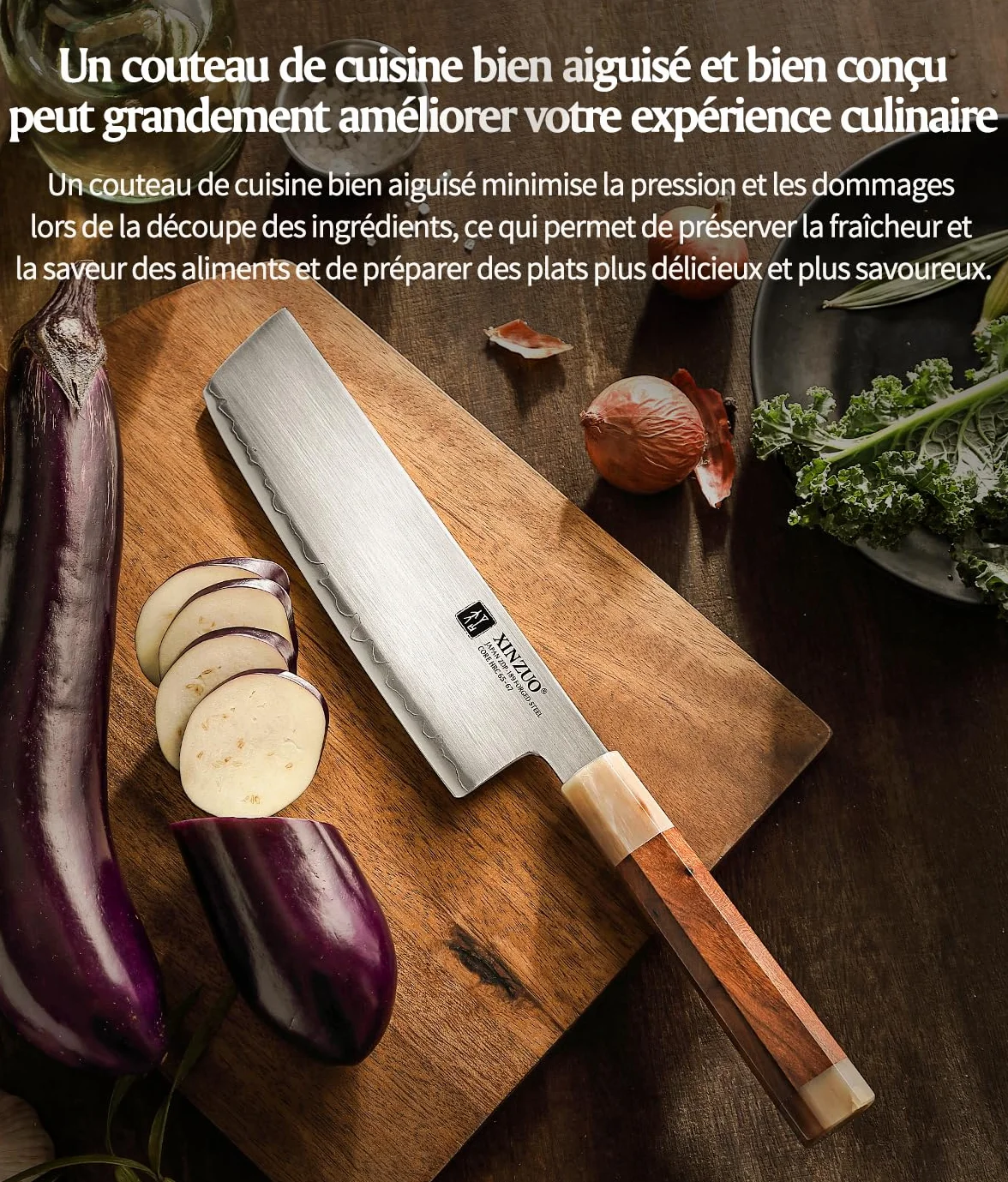 XINZUO Acier Japonais Couteau Nakiri 18.3cm Couteau de Cuisine, Forgé à la Main Couteau à Légumes Japonais ZDP-189 Acier, Lames Bien Tranchantes Couteau de Chef -Poignée en Bois de Fer du Désert