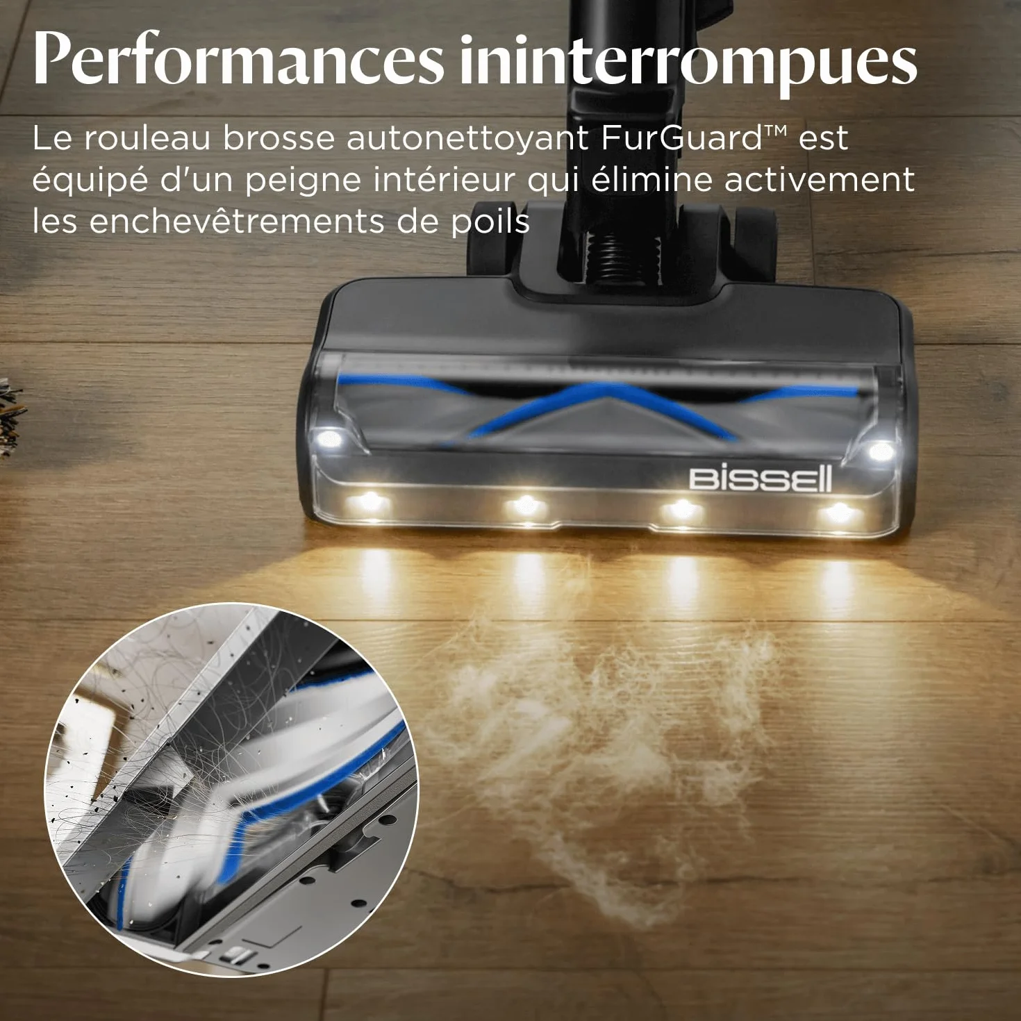 Bissell PowerClean FurGuard, Aspirateur Balai sans Fil, 280W, Brosse Autonettoyant, Éclairage FurFinder, Aspirateur sans Fil, Autoportant, Filtre HEPA, 2500 mAh Batterie Amovible, 50 Min, 4091N