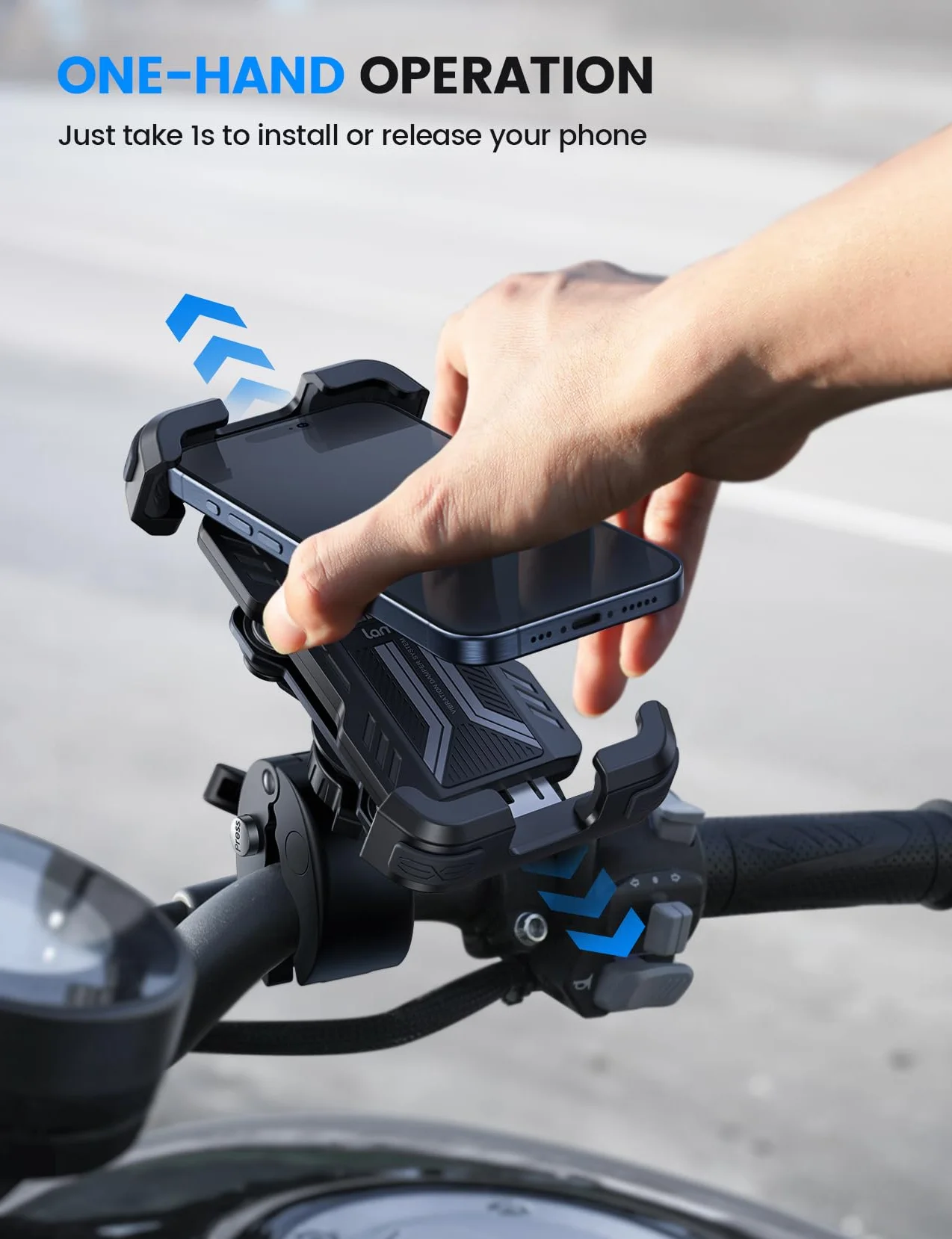 Lamicall Uchwyt na telefon dla motocykli[Podwójna antywstrząsowa]-Montaż na telefon do motocykla, uchwyt na telefon do roweru dla iPhone 16 15 14 13 12 Pro Max Plus Mini,Samsung,4,7-6,7” - Czarny