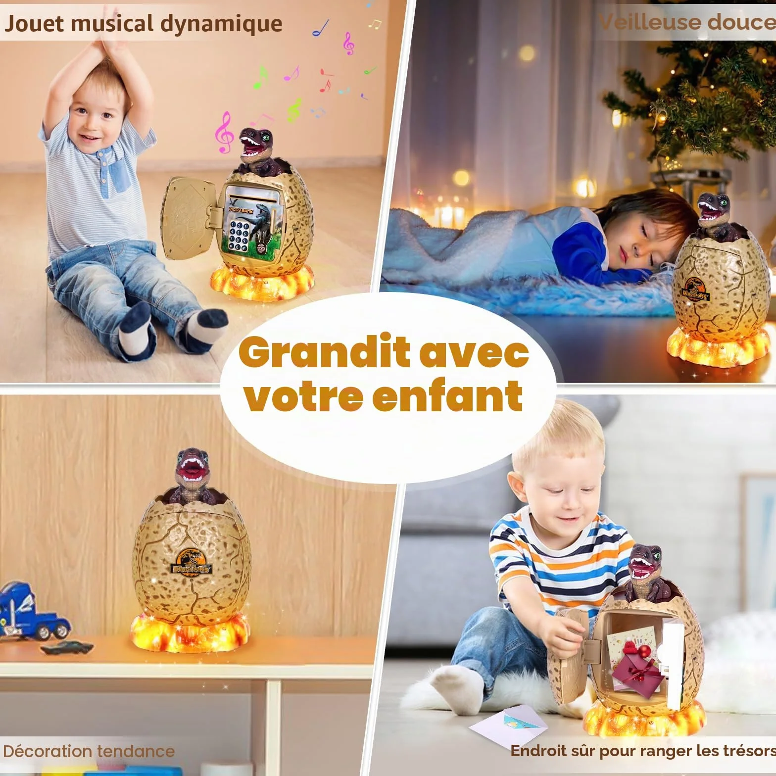 Yellcetoy Tirelire Électronique Enfant Œuf Dinosaure Coffre Fort Code Sécurité Musique Lumière Cadeau