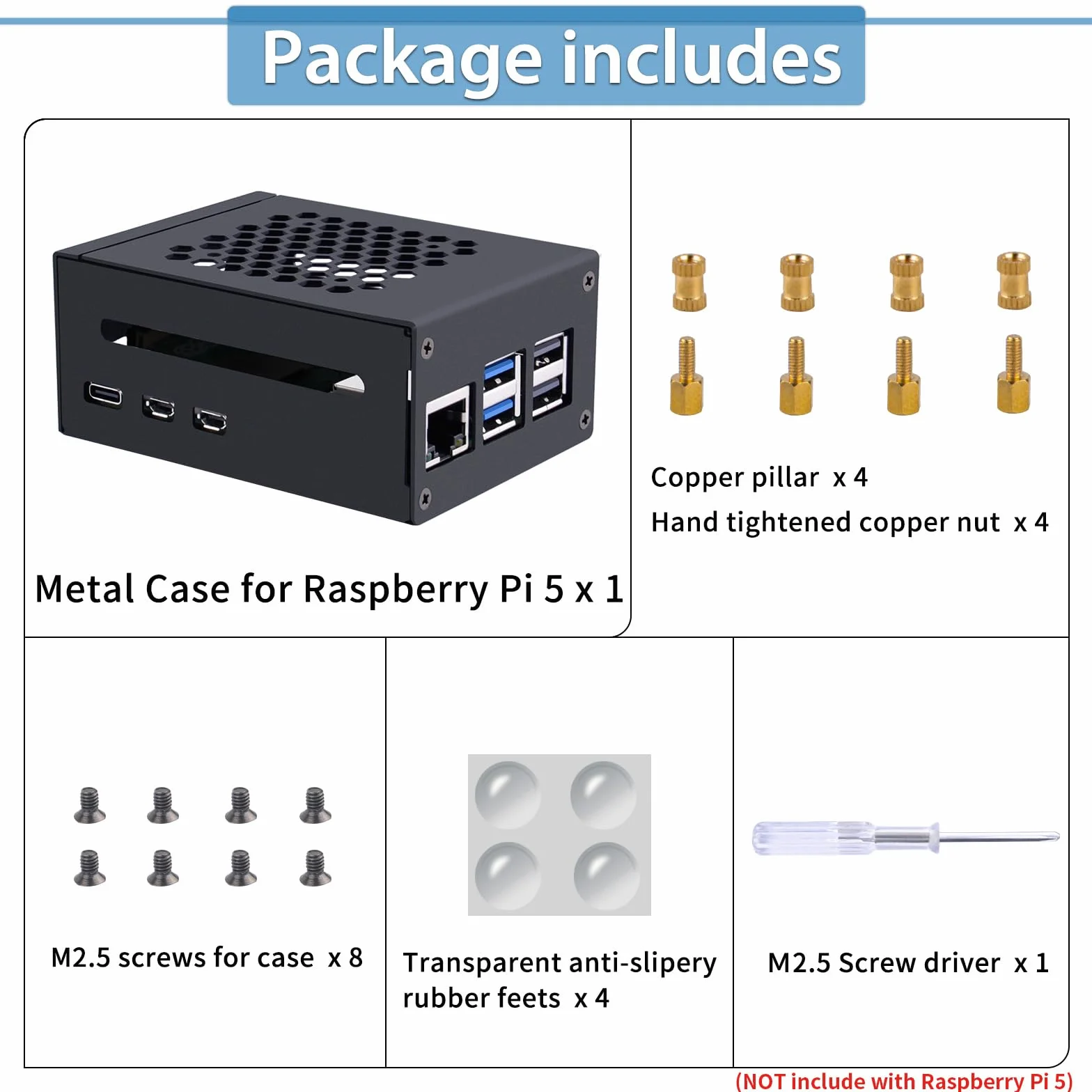 GeeekPi Metalowa obudowa do Raspberry Pi 5, obsługa PCIe M.2 NVMe SSD Shield Top X1001 / X1003 / X1000 / N04 / N05 i Raspberry Pi 5 Active Cooler