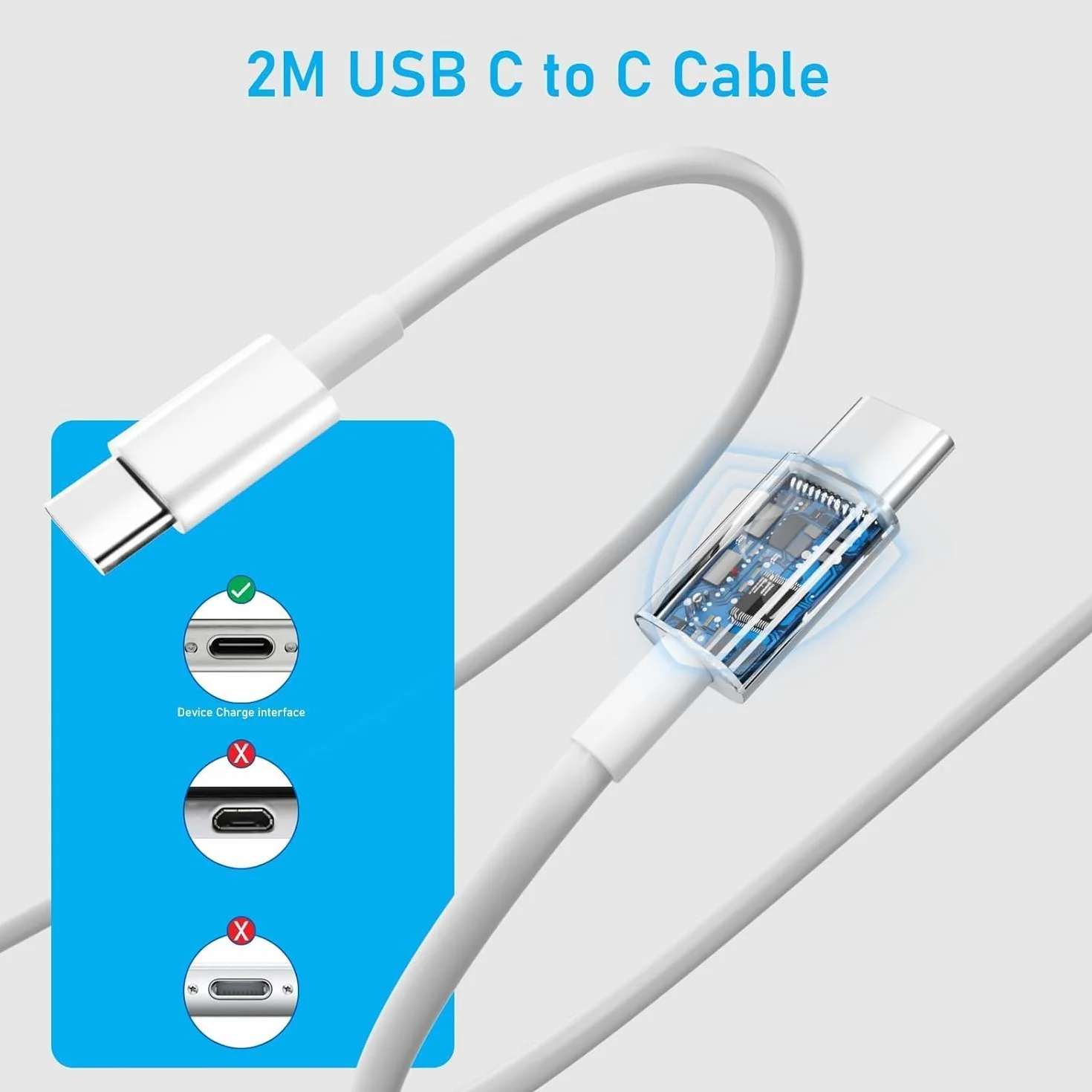 Chargeur Rapide 20W USB C pour iPhone 17 16 15, 2Pack avec Câble Type C 2M