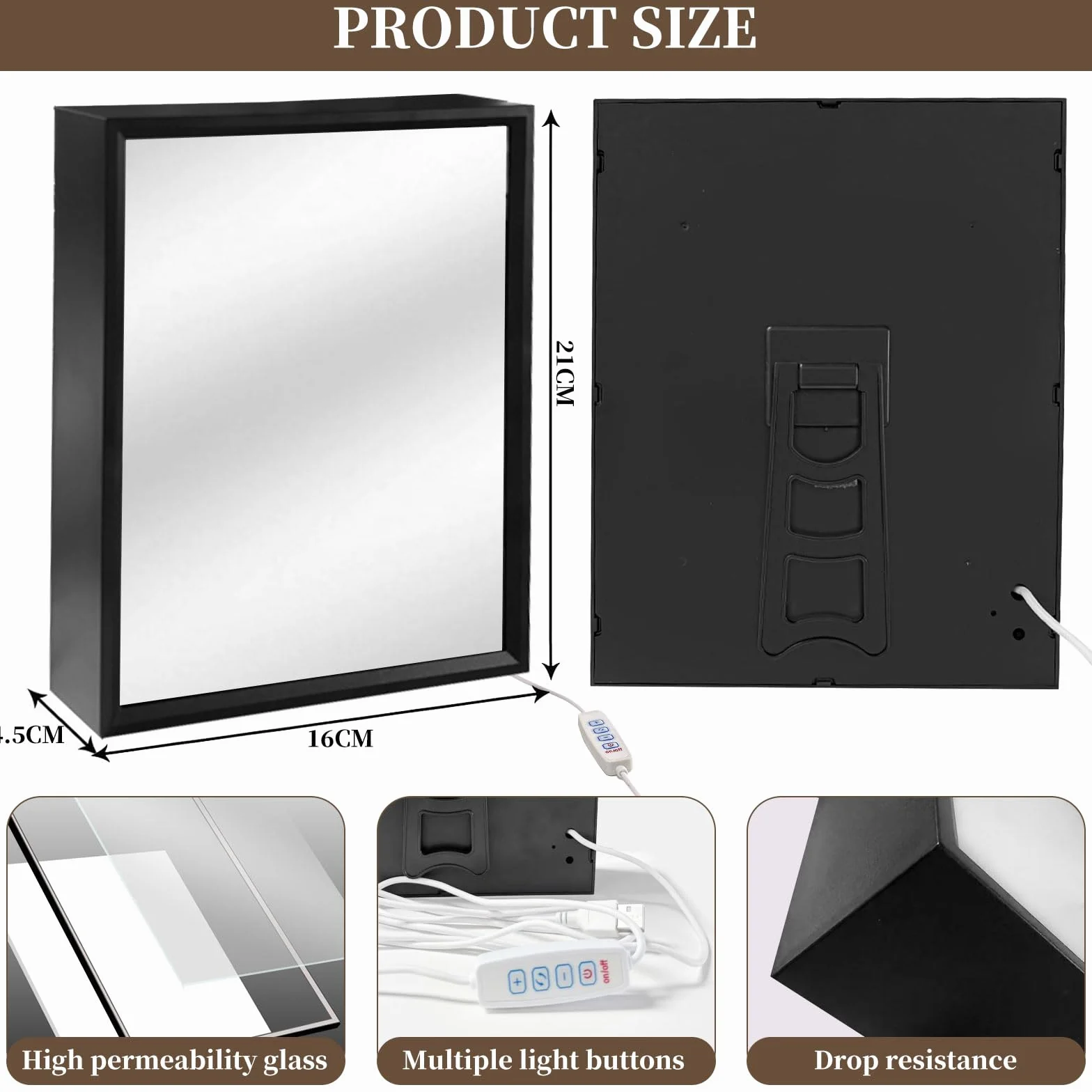 Cadre Photo Anime Miroir Éclairé LED, Luminosité Réglable, Lampe Japonaise pour Salon