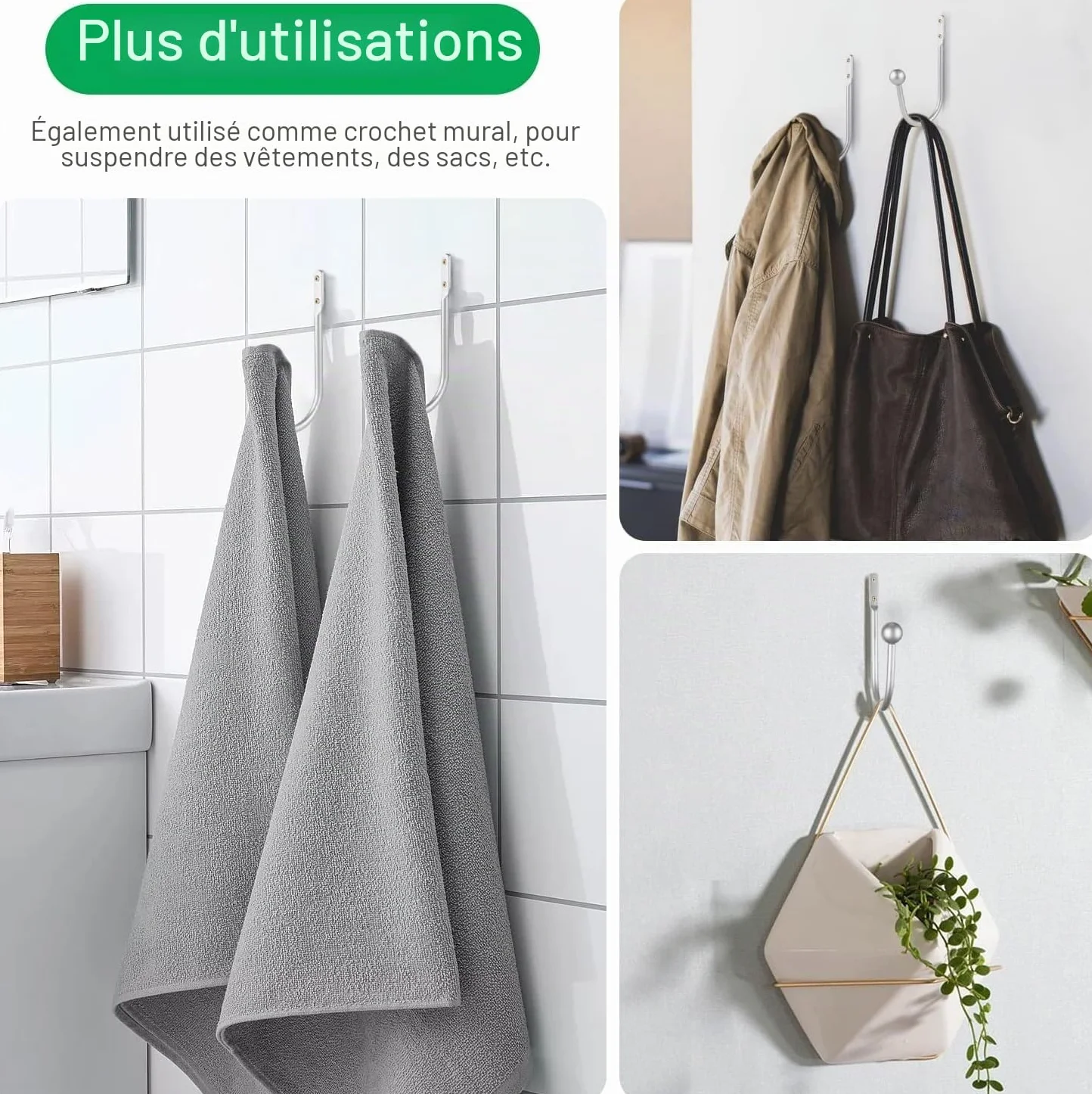 Embrasses de Rideaux 2 pièces Argent Supports Muraux pour Rideaux Crochets Fenêtre Rétro