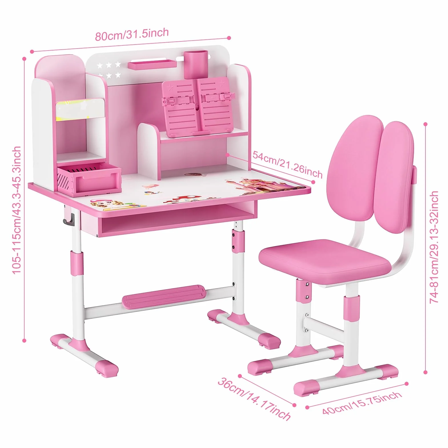 Ensemble de bureau et de chaise réglables pour enfants - Chaises d'apprentissage avec séparateurs et tiroirs - Bureau avec chaises ergonomiques - Ensemble de chaises de bureau pour enfants avec