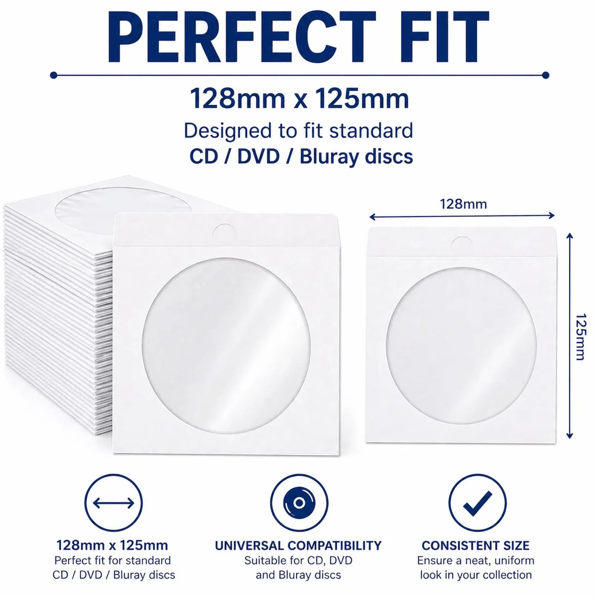 DragonTrading Lot de 50 enveloppes en papier blanc pour CD/DVD/Bluray avec fenêtre transparente