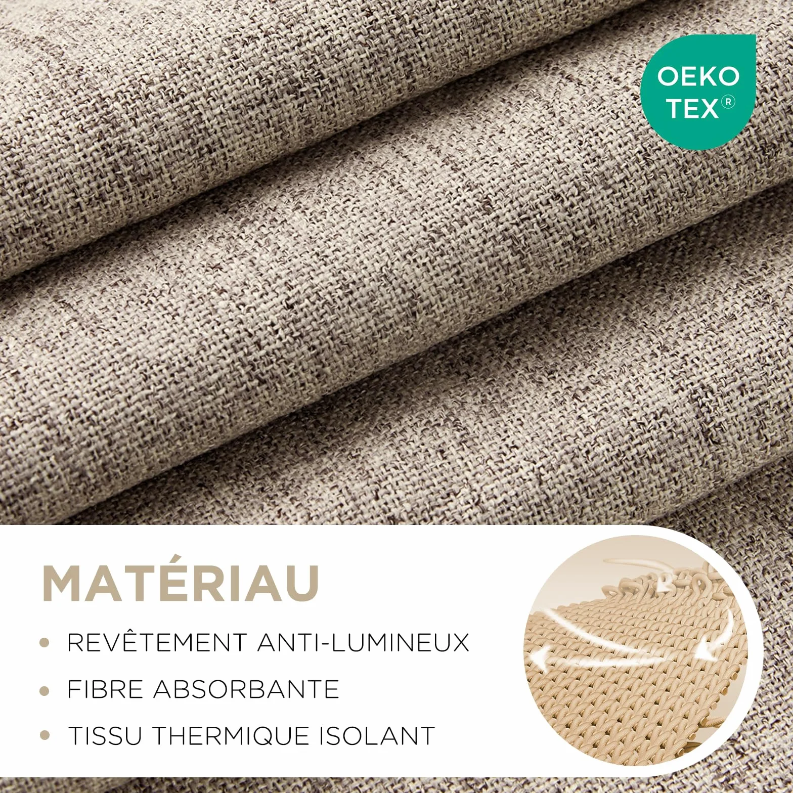 Joydeco 100% Rideau Occultant Lin 135x240 cm 2 Pièces, Double Rideaux Isolant Thermique Anti UV à Pattes Cachées et à Passe Tringle pour Décoration Chambre Salon et Protection d'Ameublement