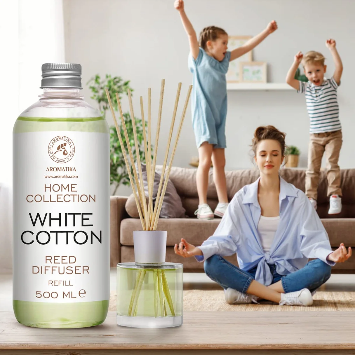 Diffuseur de Parfum Coton Blanc 500ml - Bâtonnets de Parfum - Diffuseur à Roseaux