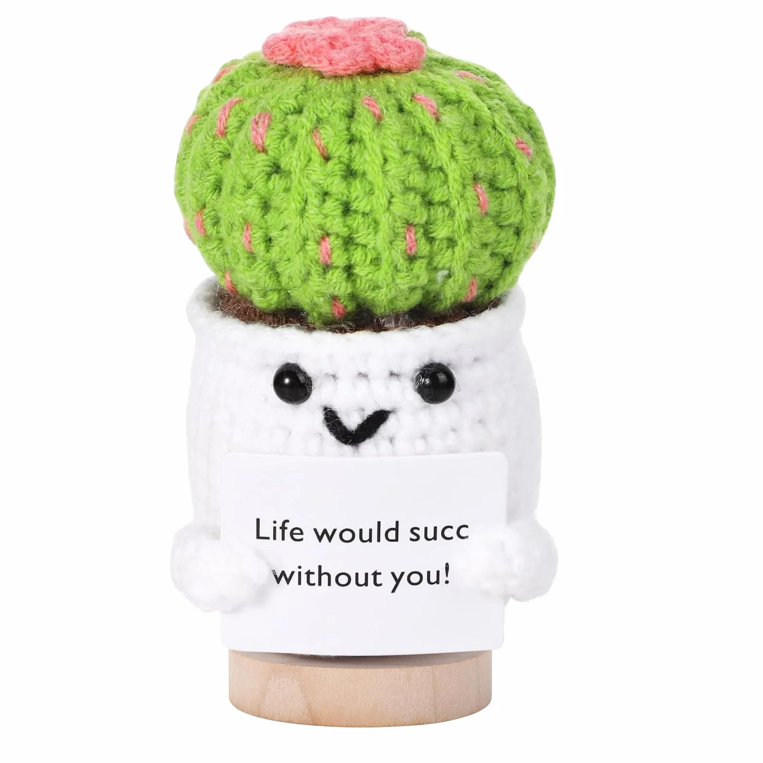 Cactus au Crochet Positif avec Socle, Carte, Cadeau Rétablissement