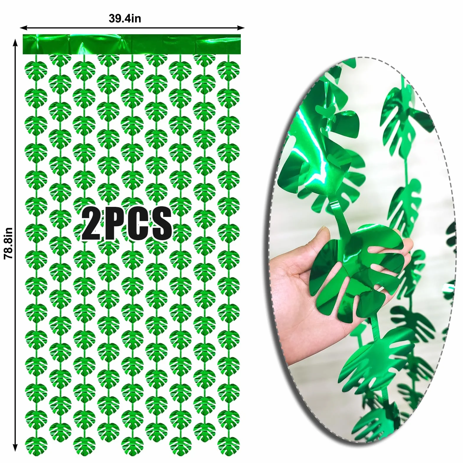 Rideaux Palmier 2 Pièces Feuilles Tropicales Vert Paillettes à Franges pour Portes, Fenêtres