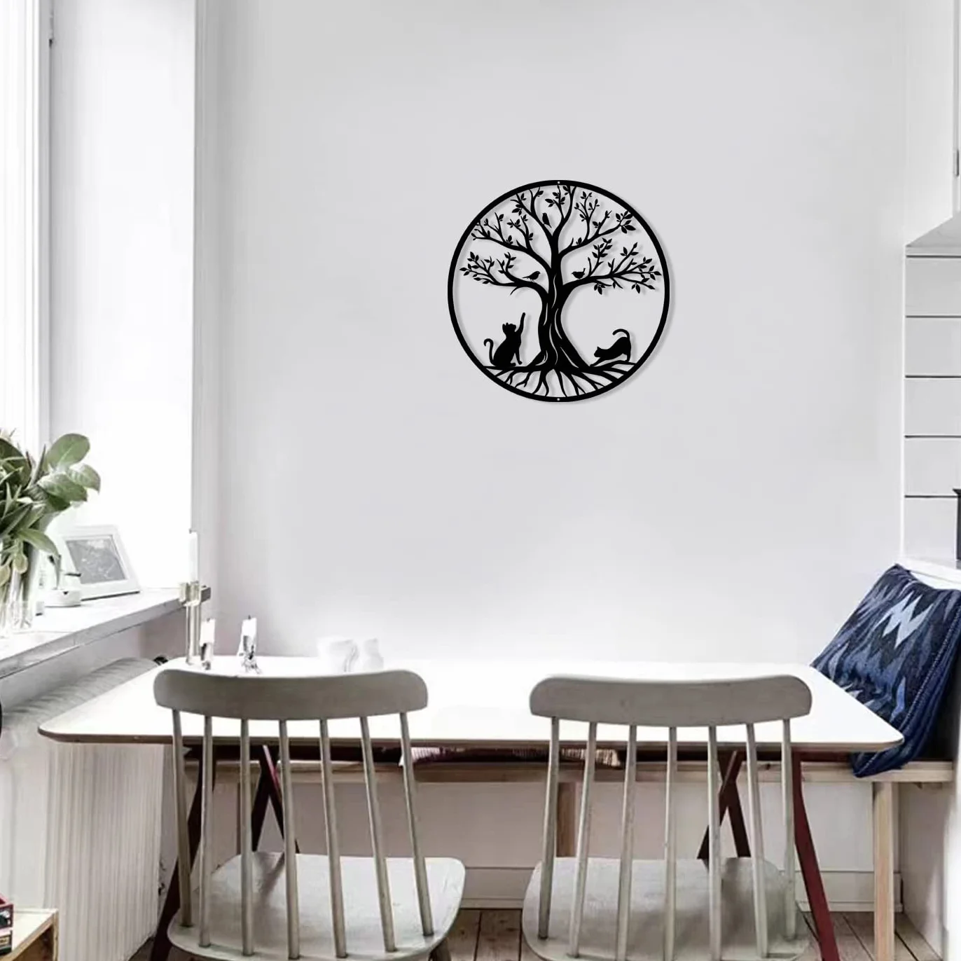 Arbre de vie en métal Décoration Murale Chats Noir 30cm