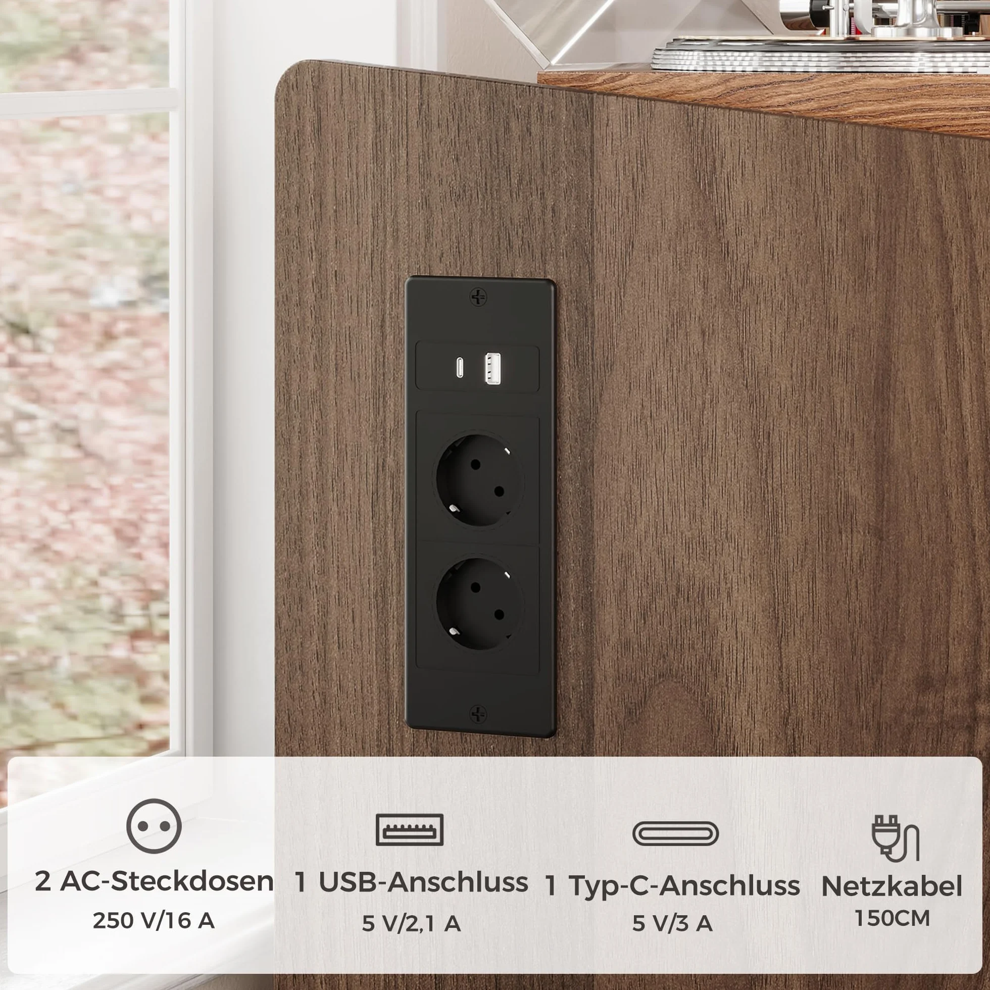 IRONCK Étagère pour Tourne-Disque Vinyle avec Support Mural pour disques vinyles, Rangement jusqu'à 350 Albums avec Prise de Charge, pour Salon et Chambre à Coucher, Marron Noyer rétro