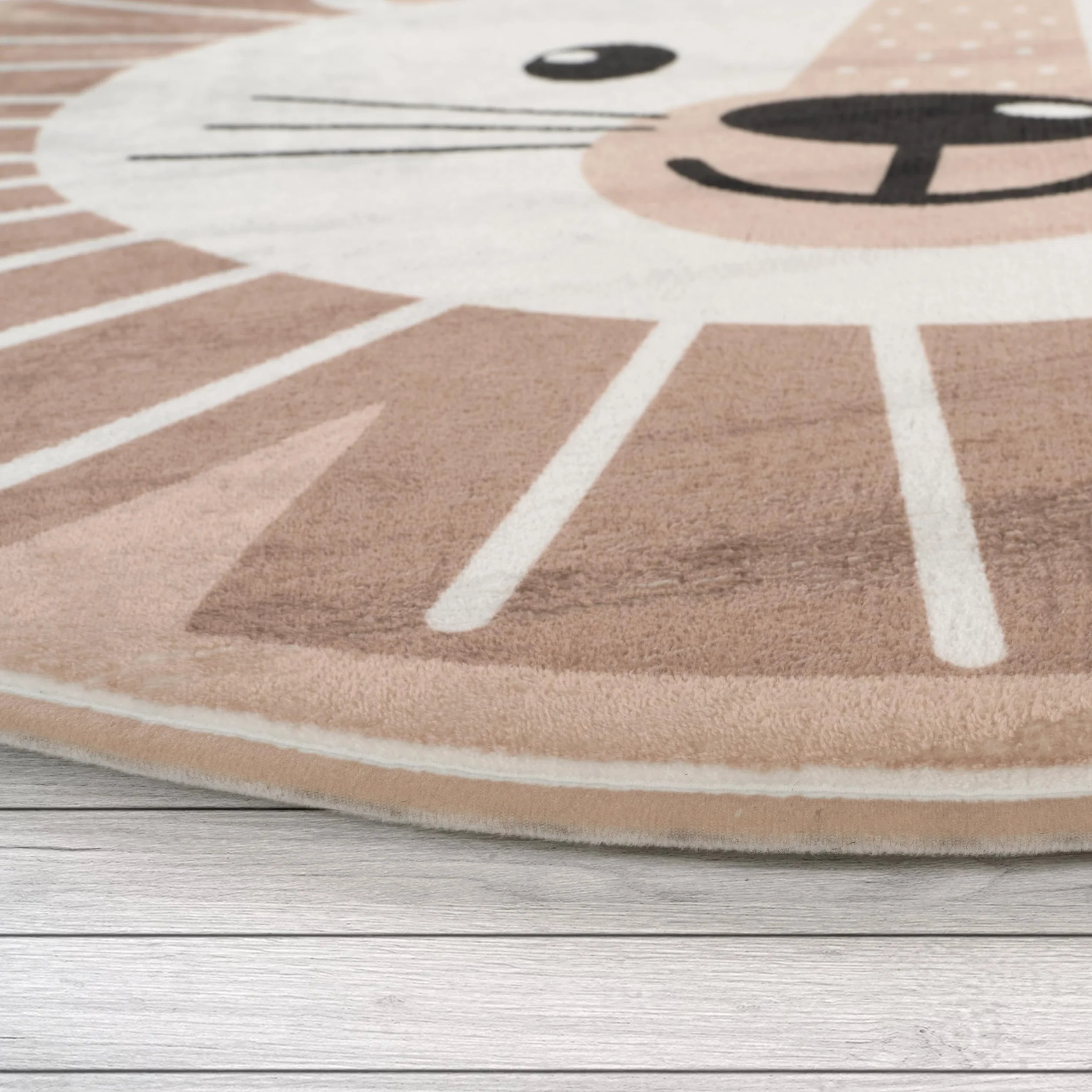 Paco Home Tapis Enfant Rond 120 cm Beige Lune Koala Tête Lion