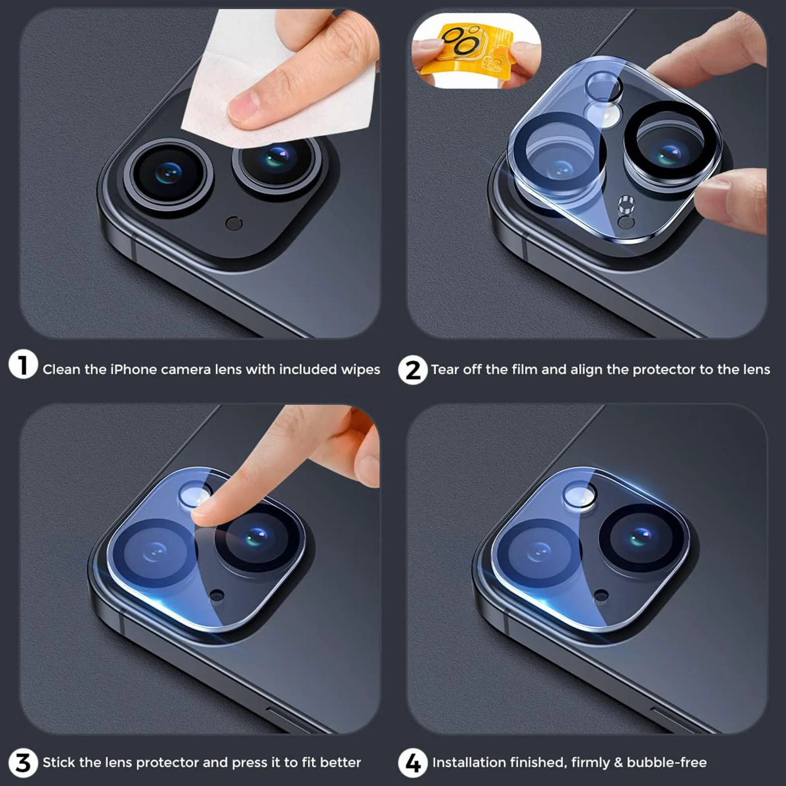 3 sztuki szkła ochronnego na aparat kompatybilne z iPhone 15/iPhone 15 Plus, ochrona aparatu [szybka instalacja 10S, odporna na zarysowania, twardość 9H, przezroczyste HD, pełna ochrona
