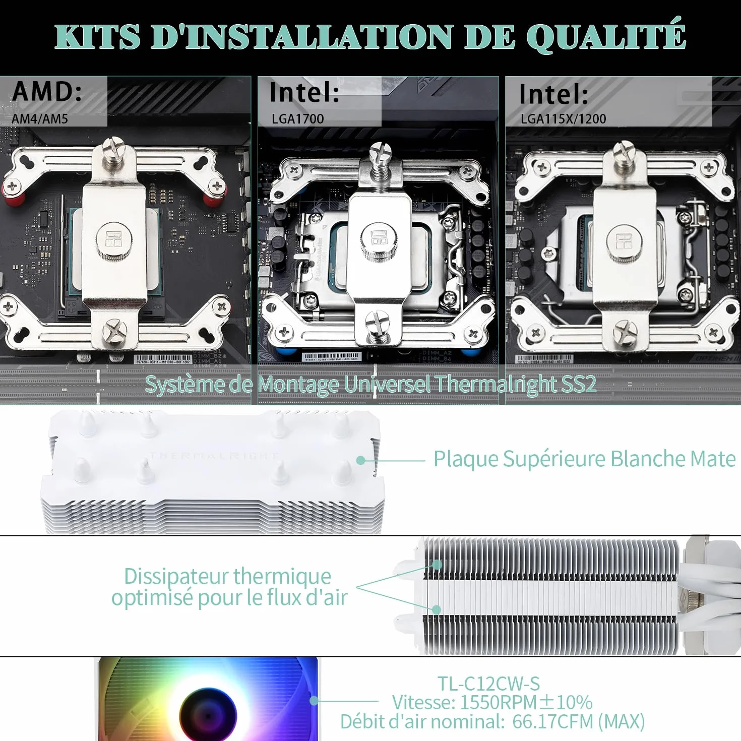 TR AssassinX120 SE WHITE ARGB chłodnica powietrza CPU, 4 rury grzewcze, TL-C12CW-S PWM Quiet Fan CPU Cooler z łożyskiem S-FDB, do AMD AM4 AM5 / Intel 1700/1150/1151/1200, chłodzenie PC