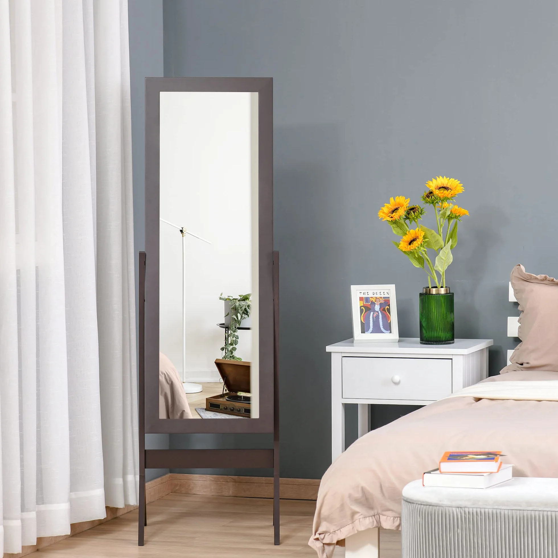 HOMCOM Miroir en Pied Grand Miroir de Sol Inclinaison réglable pour Dressing Chambre dim. 47L x 46l x 148H cm en café