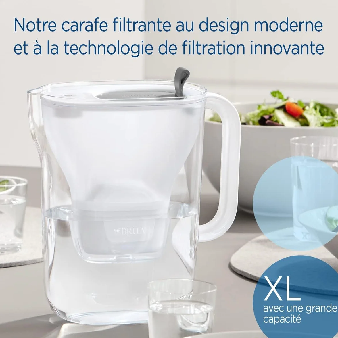 BRITA Carafe Filtrante Style XL Grise (3,6l) incl 1 cartouche filtrante eau robinet MAXTRA PRO All-in-1 réduit PFAS, calcaire, chlore, certaines impuretés et métaux