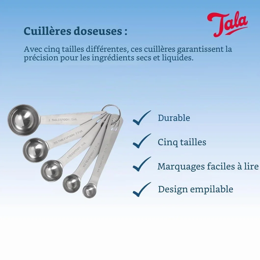 Tala Cuillères Doseuses Lot de 5 Acier Inoxydable Mesure Pâtisserie Épices