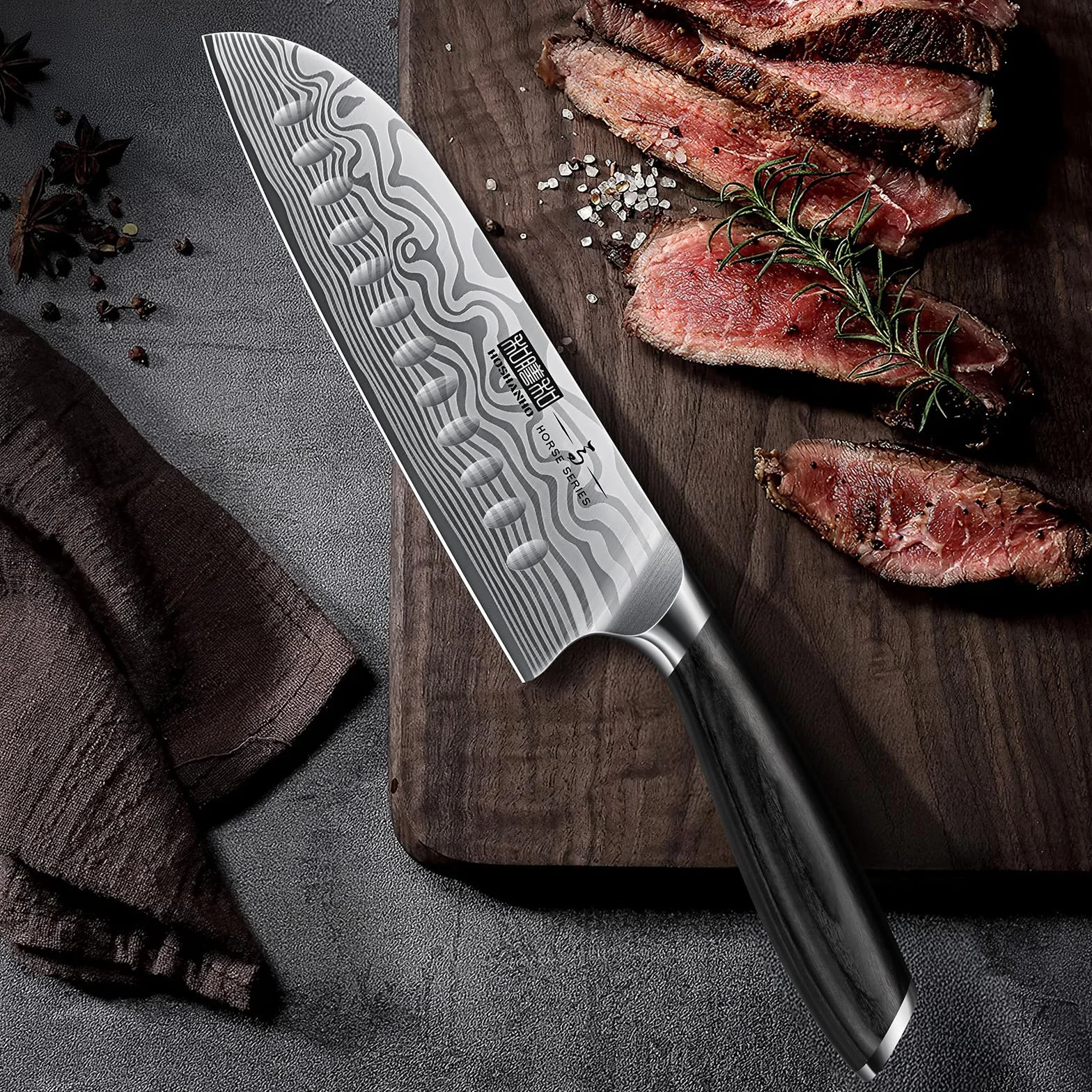 HOSHANHO Couteau Santoku 18 cm, Couteau de Cuisine Japonais Ultra-Tranchant en Acier à Haute Teneur en Carbone, Couteau de Chef Professionnel avec Manche Ergonomique