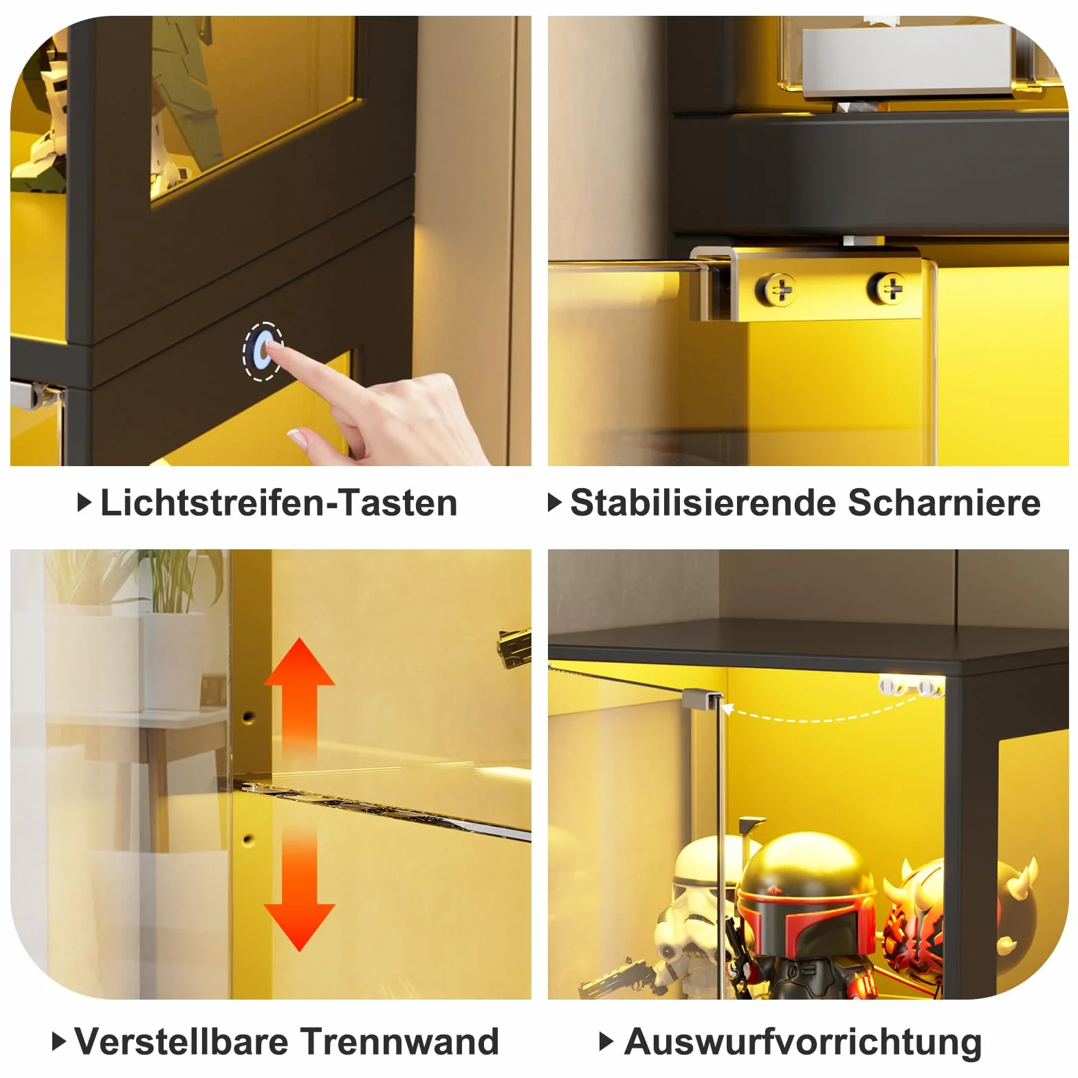 Vitrine en Verre avec LED, Vitrine pour Collection, 4 Couches Multifonction en Verre Debout,Armoir de Vitrine Moderne,Armoire de Salon de Collection,Jouets,Livres, 160x40x35cm