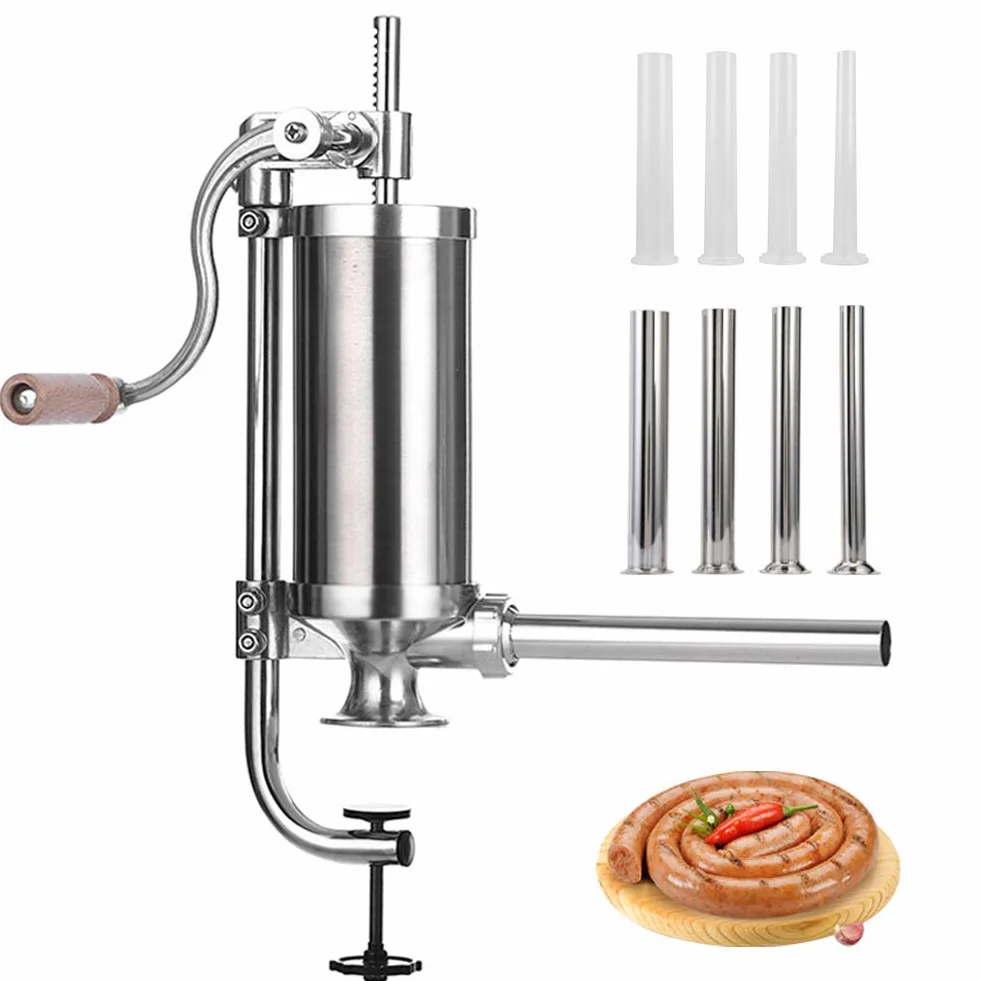 Poussoir à Saucisse, en Aluminium Inoxydable Machine à Saucisses Professionnelle Manuel Poussoir à Viande avec 8 Tubes (2.5LBS/1.5L (Vertical))