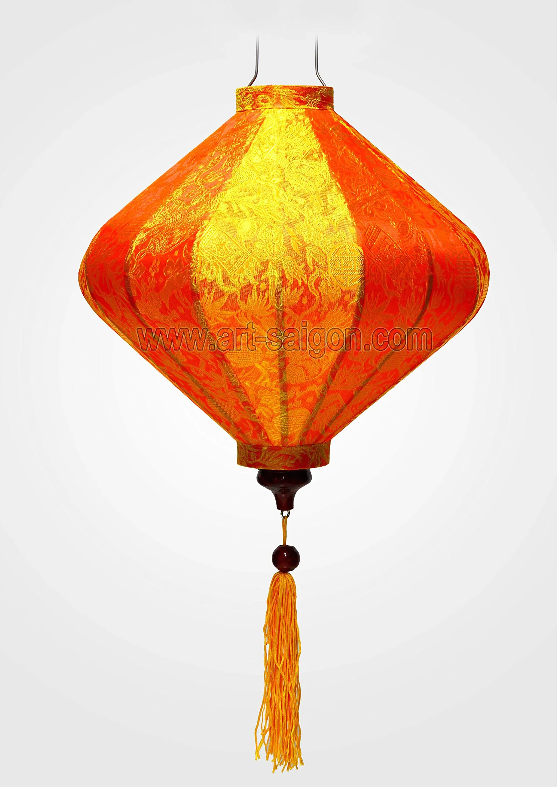 Lampion Asiatique en Soie Orange T Ø35cm - Lanterne Traditionnelle de Hoi an en Tissu, Bambou et Bois, Fait Main - Artisanat et Décoration du Vietnam (T20-O)