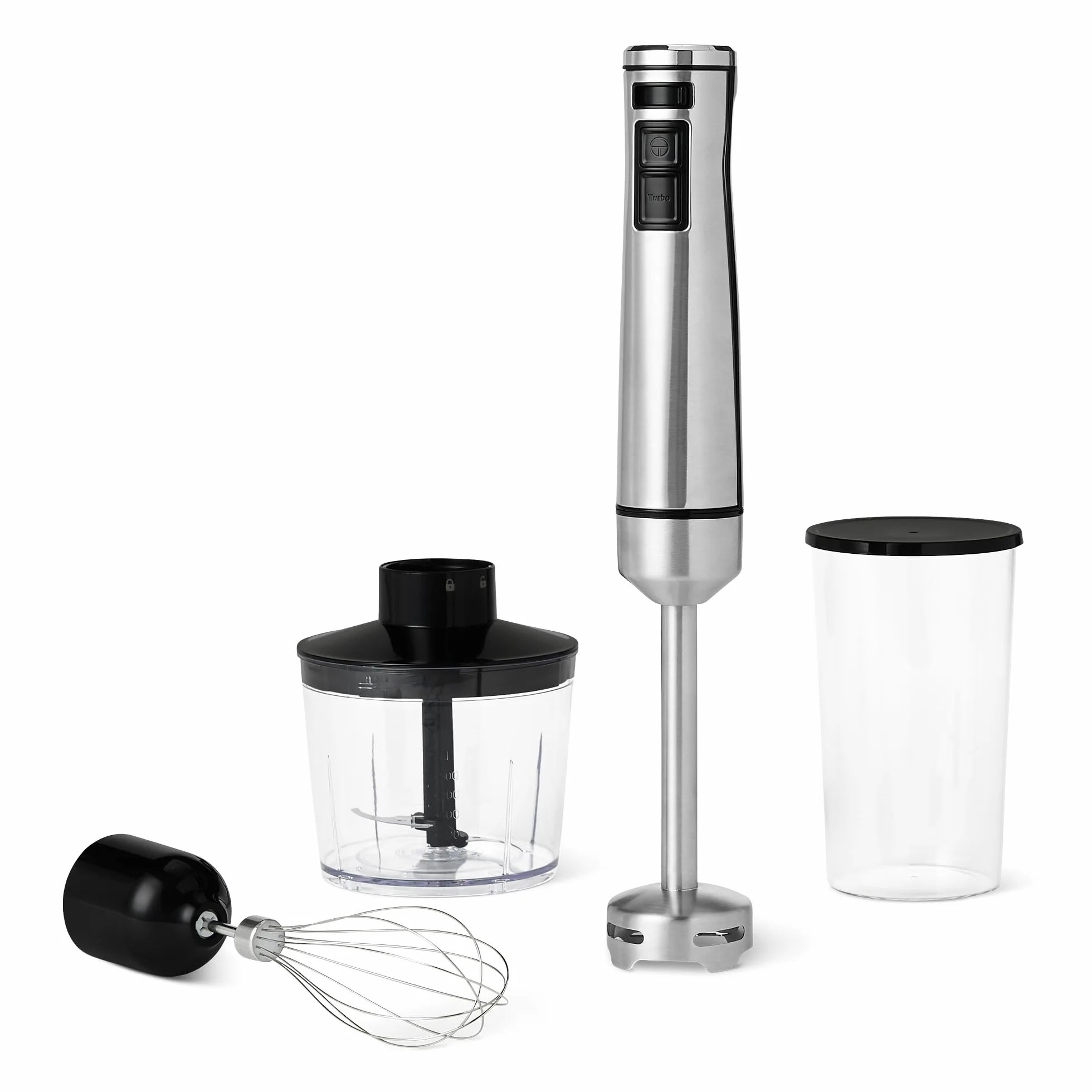 Amazon Basics Mixeur Plongeant Manuel Multivitesse, Accessoires et Cordon d’Alimentation Inclus, 1 000W, Argenté