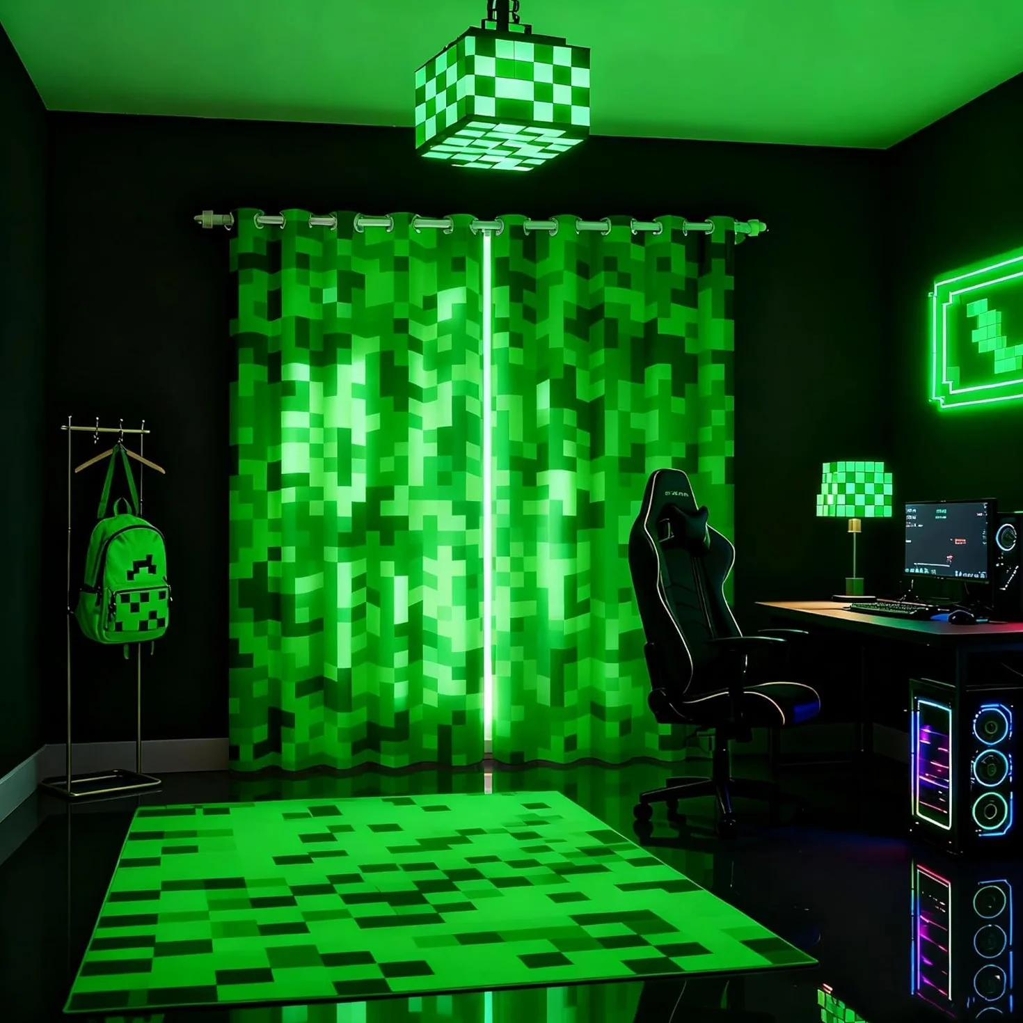 Rideaux Occultants Jeux Vidéo Pixelisés Verts Décoration Chambre Enfants