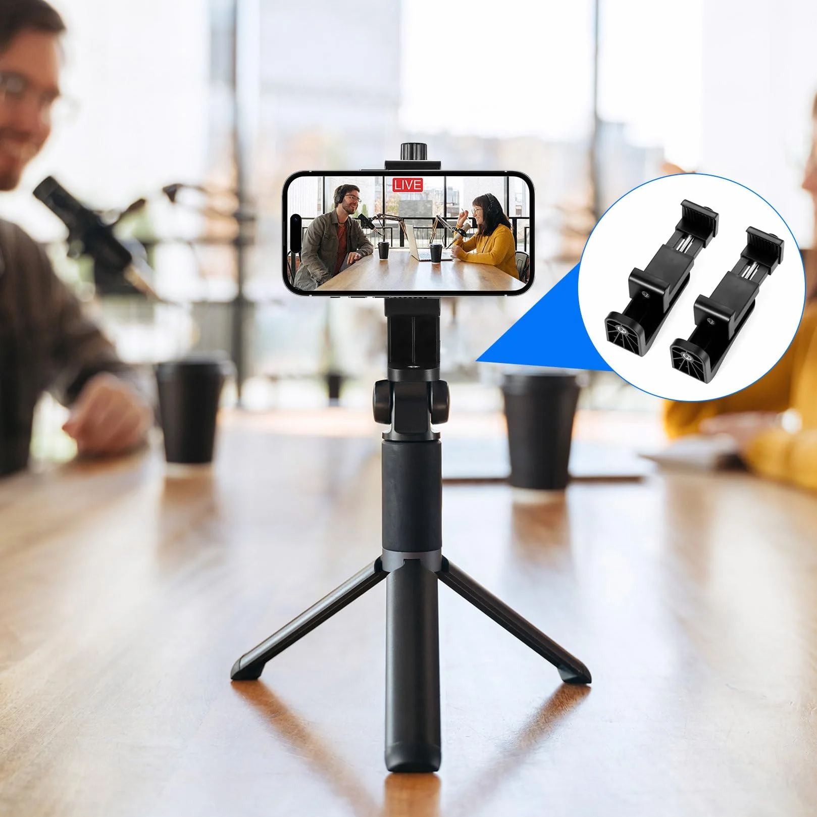 2 sztuki uchwyt na telefon komórkowy, statyw, uchwyt adaptera, obrót o 360°, pionowy i poziomy uchwyt na telefon komórkowy, akcesoria do selfie kijek do statywu monopodowego, kompatybilny z iPhone