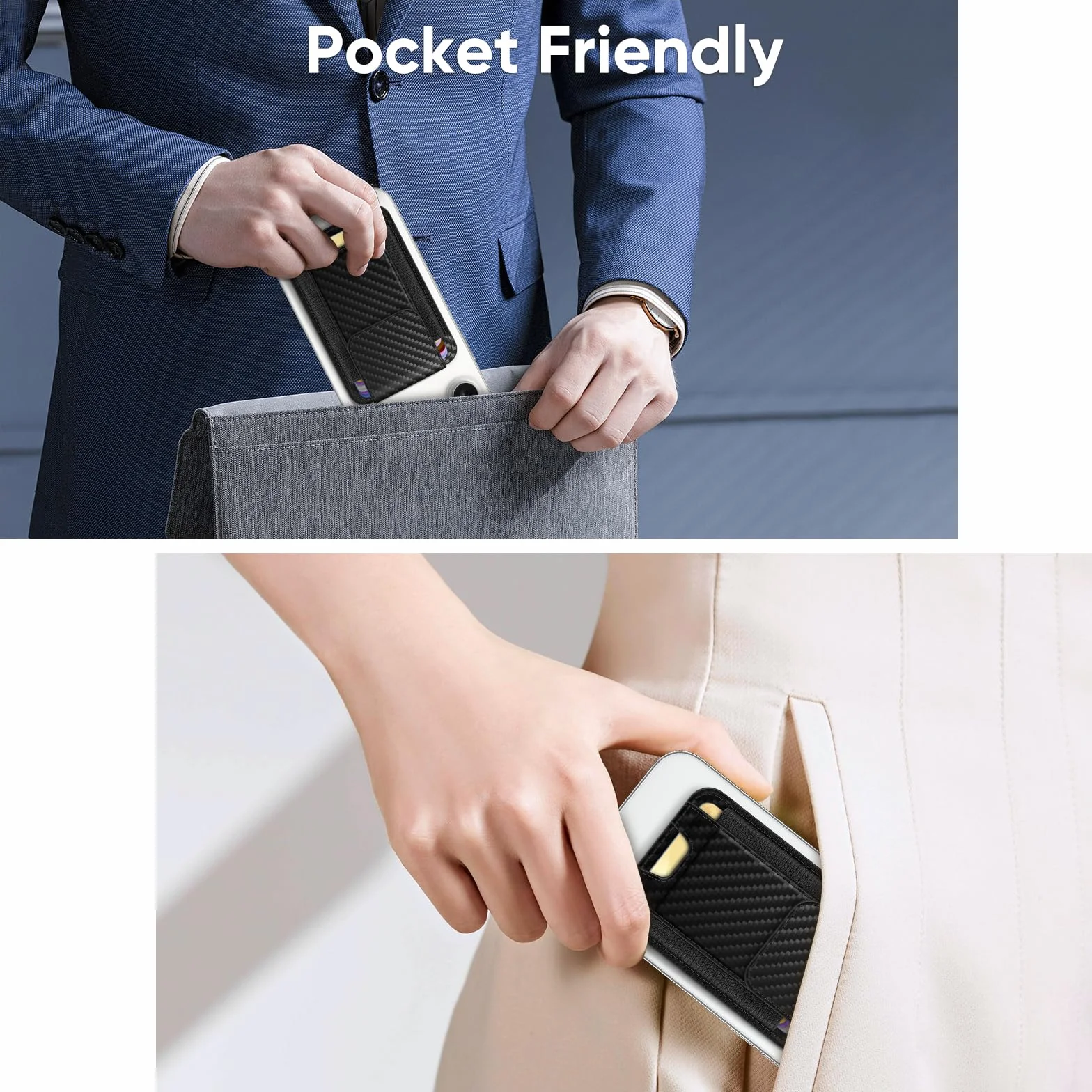 CaseBot Magsafe Wallet magnetyczny uchwyt na karty iPhone 16/15/14/13/12, pasuje do 6 kart, bezpieczne blokowanie RFID, smukły portfel na karty kredytowe dla kobiet i mężczyzn, włókno węglowe