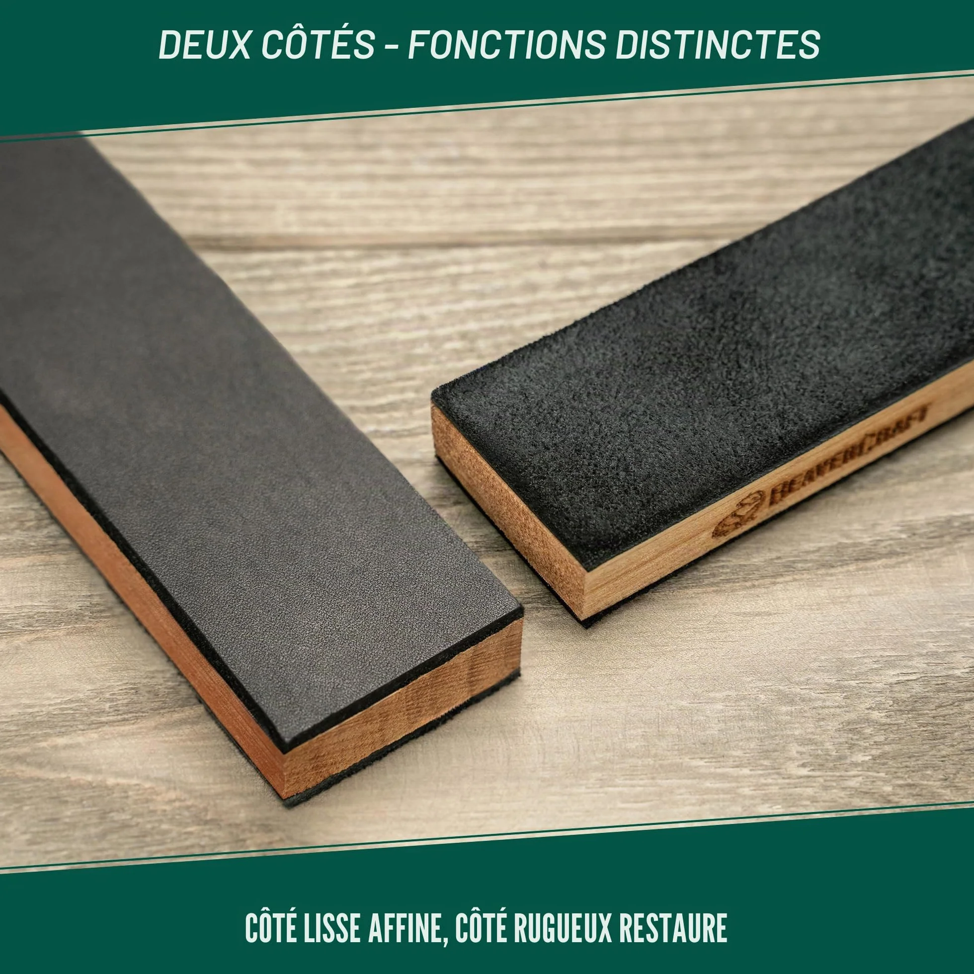 BeaverCraft LS9P02 Strop cuir affûtage couteaux - Kit polissage pâte à polir - Aiguiseur cuir - Bloc 2 faces
