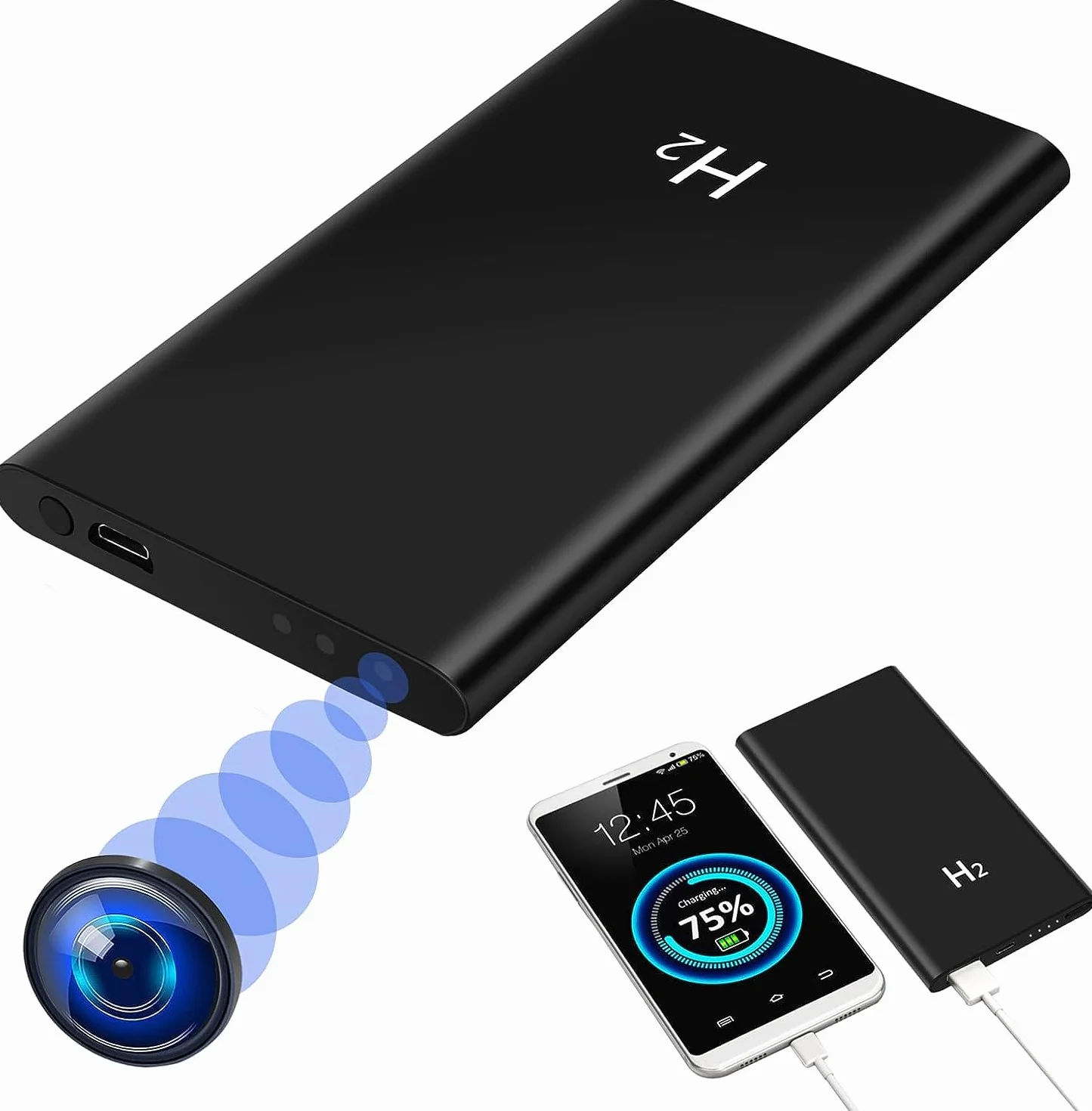 LXMIMI ukryta kamera szpiegowska, 2 w 1 mini kamera z power bankiem 5000mAh, ukryta kamera HD 1080P dla bezpieczeństwa w domu Niania z noktowizorem i nagrywaniem w pętli