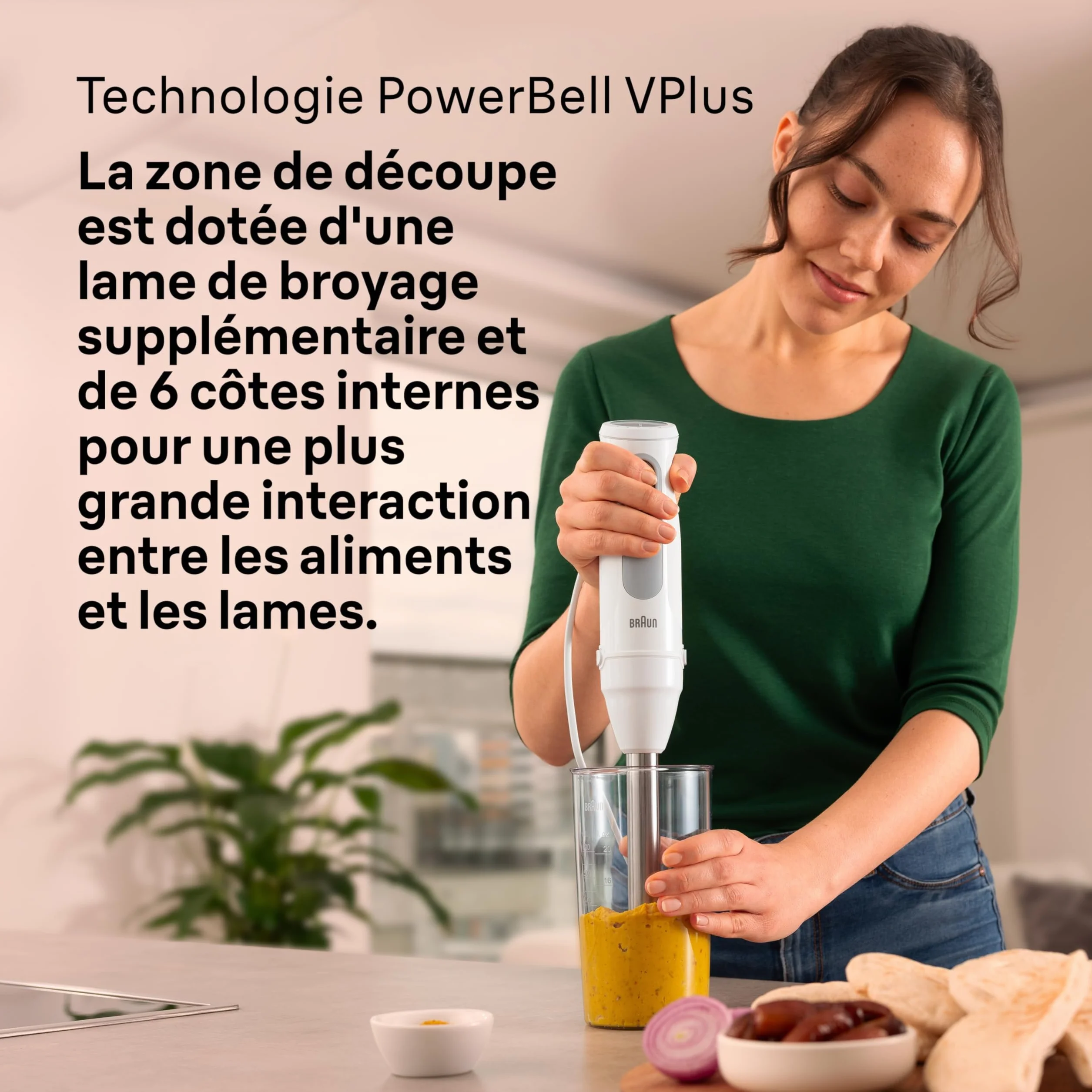 Braun MultiQuick 5 - Mixeur Plongeant pour Soupes, Smoothies et Purées Bébé, 21 Vitesses, Contrôle de Précision, Pied en Inox, Verre Doseur, 1000W, Blanc (MQ50001M)