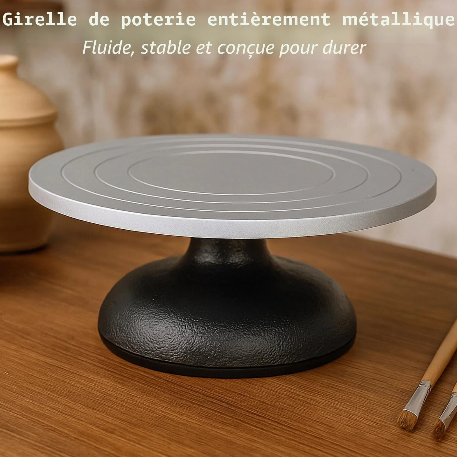 Homtone Tournette de potier de 30 cm de diamètre - Plaque pivotante pour sculpture en argile robuste - Entièrement en métal - Plateau tournant avec roulements à billes