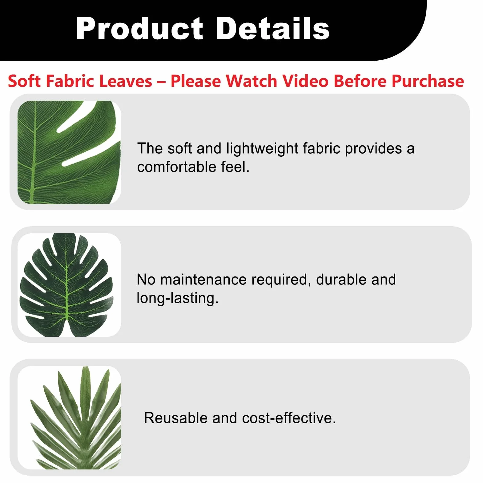 Feuilles artificielles Palmier Monstera Lot 50 Tropicales Jungle Décoration