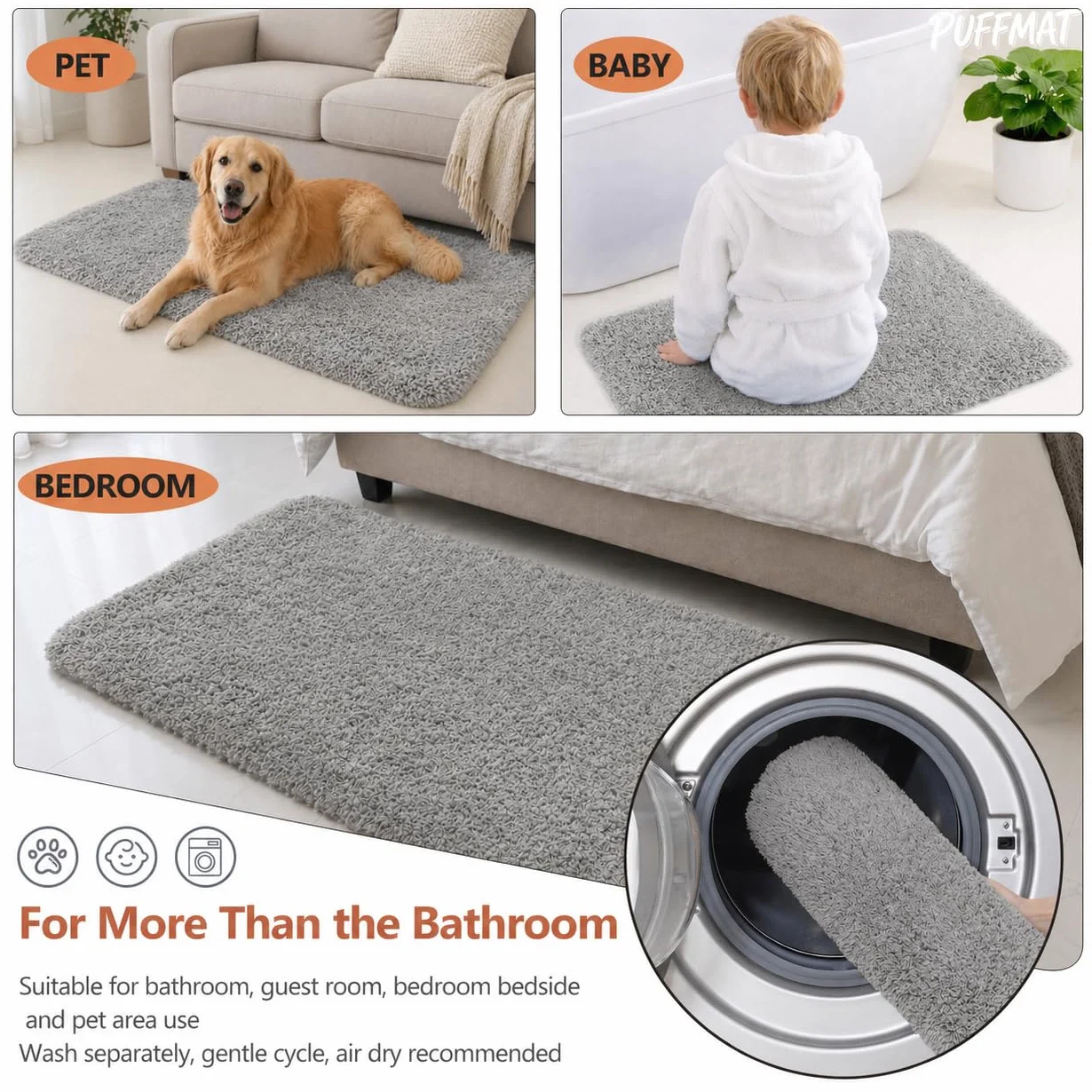 Tapis de bain antidérapant en microfibre 60 x 40 cm gris