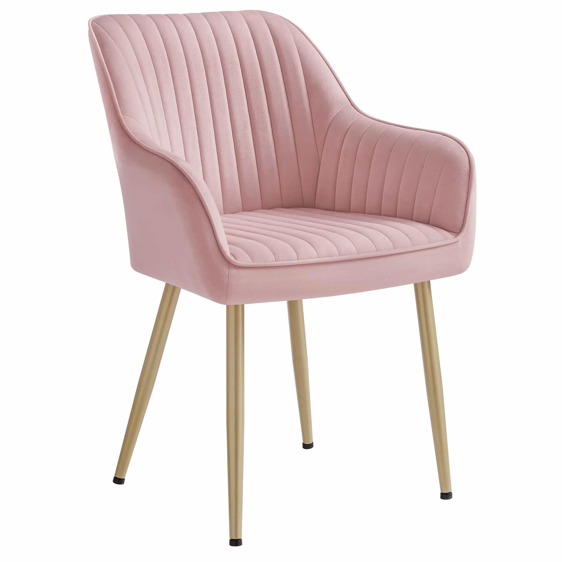 SONGMICS Chaise Salle à Manger, Chaise de Cuisine, Fauteuil en Velours, Rembourrée, avec Accoudoirs, Charge Max. 120 kg, Pieds en Métal, pour Salle à Manger, Rose Bonbon et Doré Clair LDC087R01