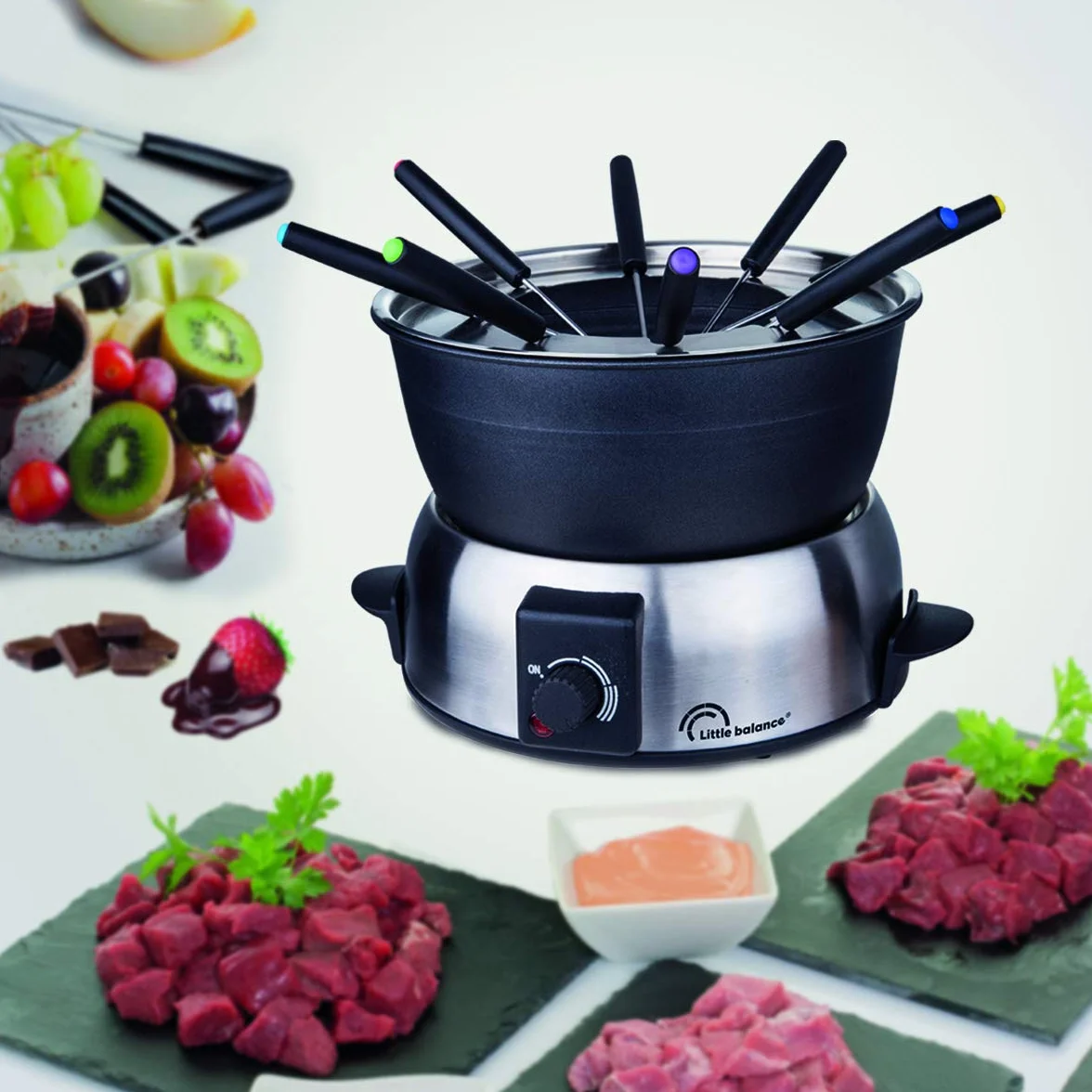 LITTLE BALANCE 8386 Fondue Elegance 8 - Appareil à fondue 8 personnes - Caquelon anti-adhésif 1,8 litres - Puissance 800 W - Finition Inox brossé premium