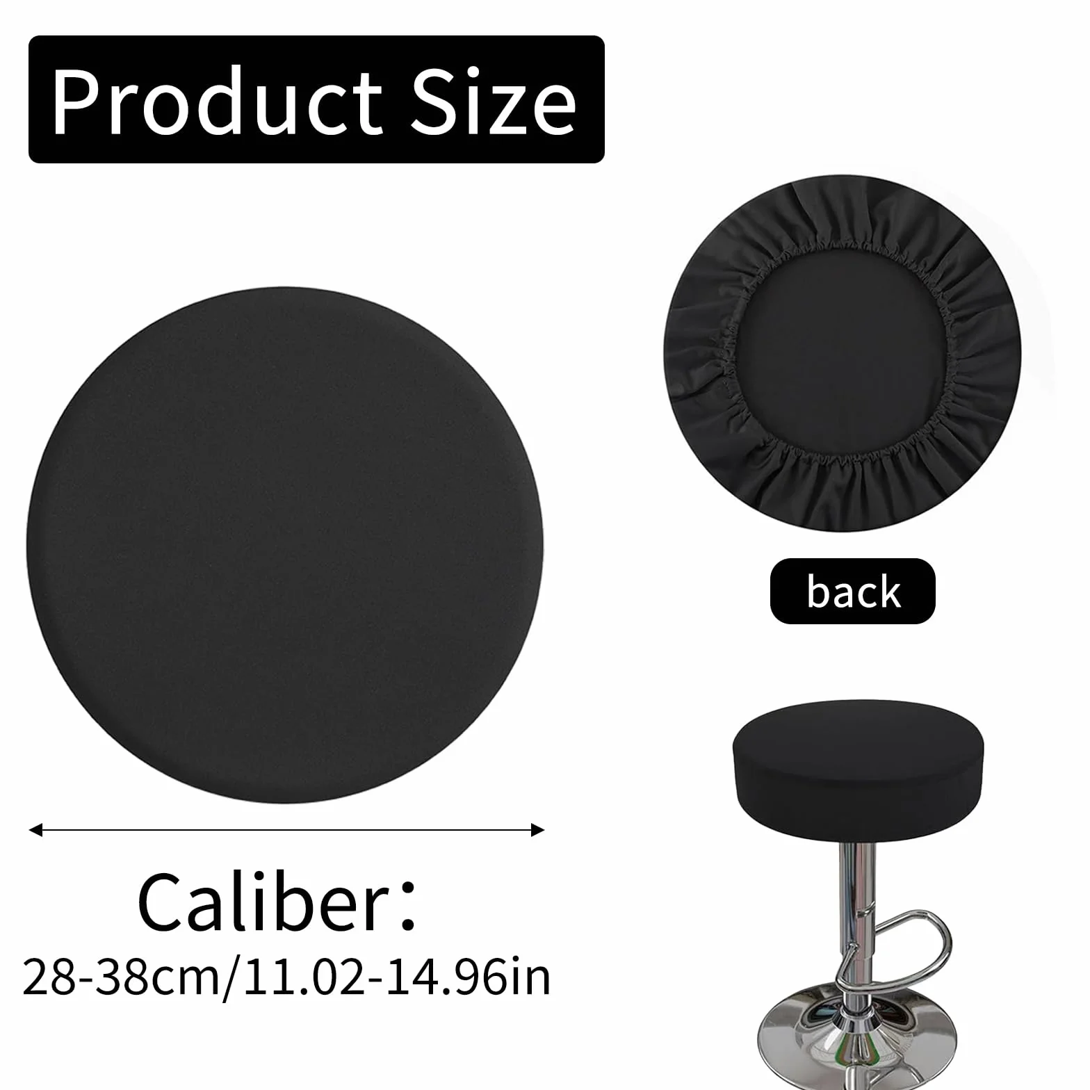 Housse Tabouret Rond 28-38 cm, Housse Chaise Bar Extensible, Durable Lavable (Noir)