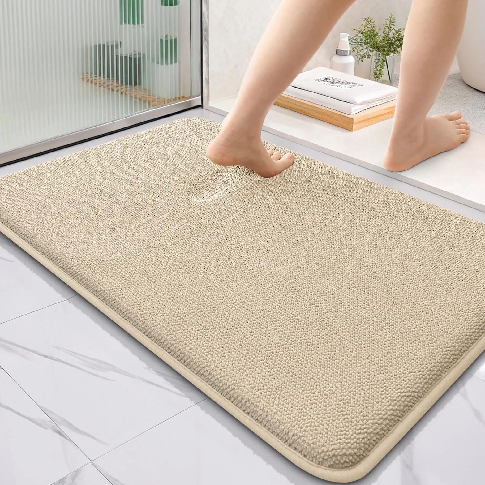 Homaxy Tapis de bain en mousse à mémoire de forme 60 x 90 cm Beige Antidérapant Absorbant